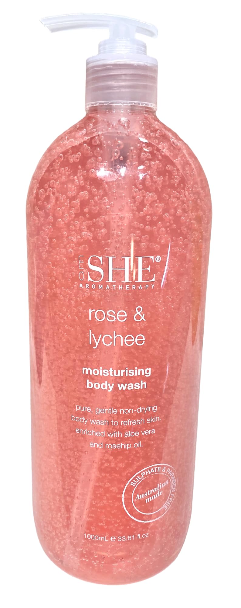 Om She Aromatherapy Rose & Lychee Shower Body Wash - 33.8 oz | Moisturizing & Relaxing for Sensitive Skin | Perfect for Spa Day & Self-Care Routine