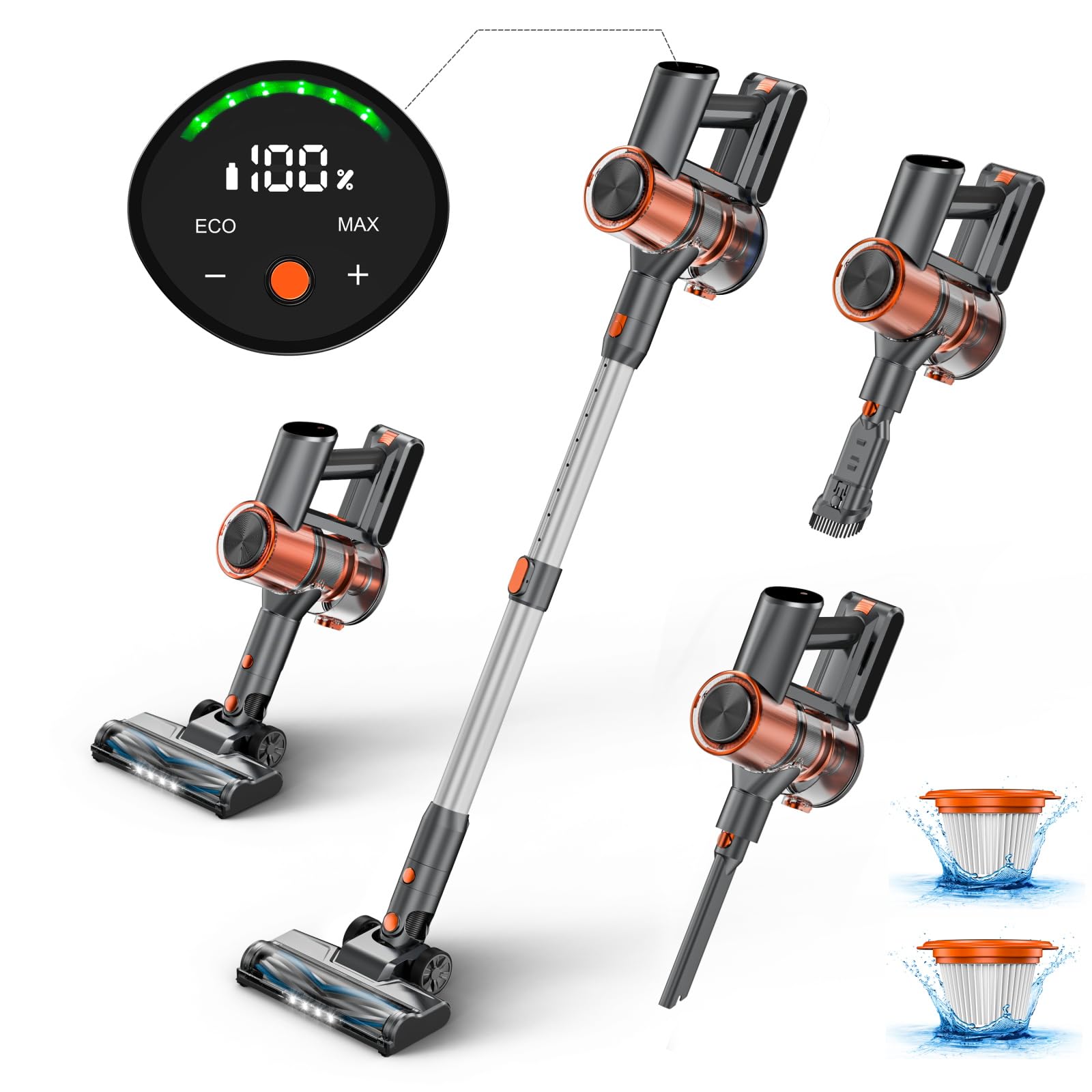 6-in-1 Cordless Vacuum Cleaner with LED Display - 2200mAh Rechargeable Stick Vacuum, 45 Min Runtime, Lightweight for Hard Floors & Carpets - Perfect for Pet Hair Removal & Home Cleaning