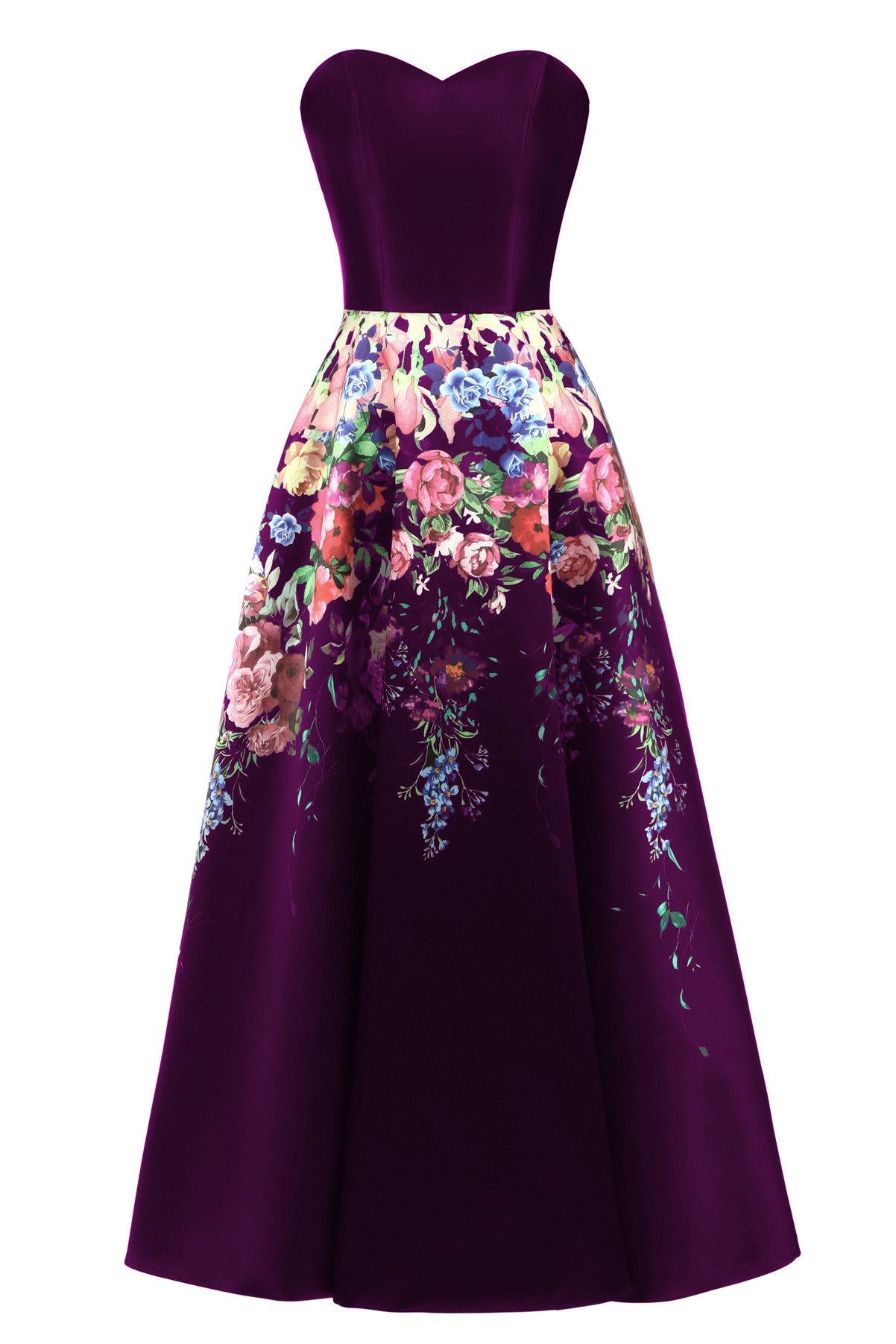 Ever-Beauty Women's Strapless Satin Floral Prom Dress - Long A-Line Formal Ball Gown for Homecoming, Wedding Guest & Evening Party