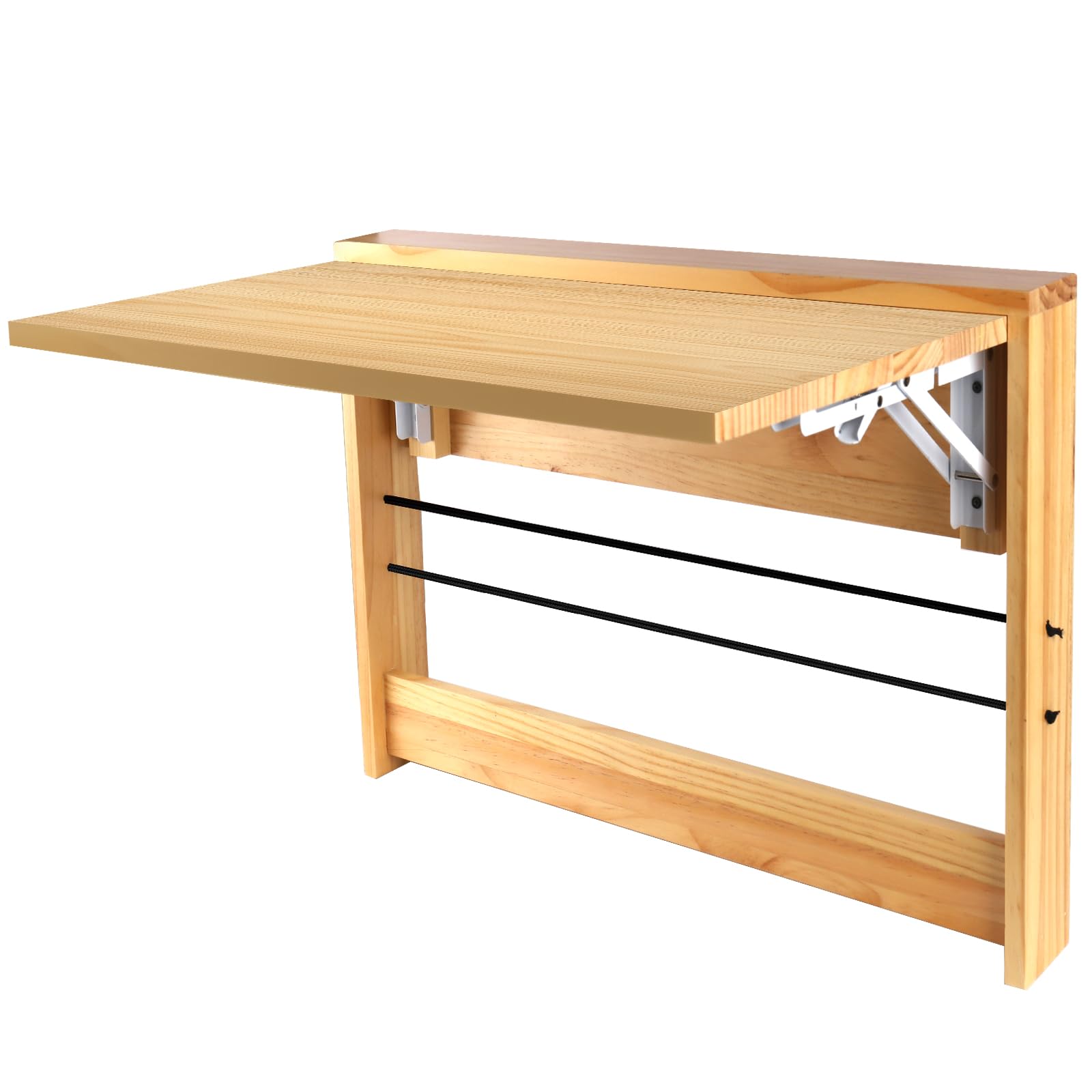 Foldable Wall Mounted Desk with Iron Bracket - Space Saving Wooden Floating Table for Small Spaces, Home Office, Laundry Room & Study - Perfect for Apartments, Dorms & Tiny Homes