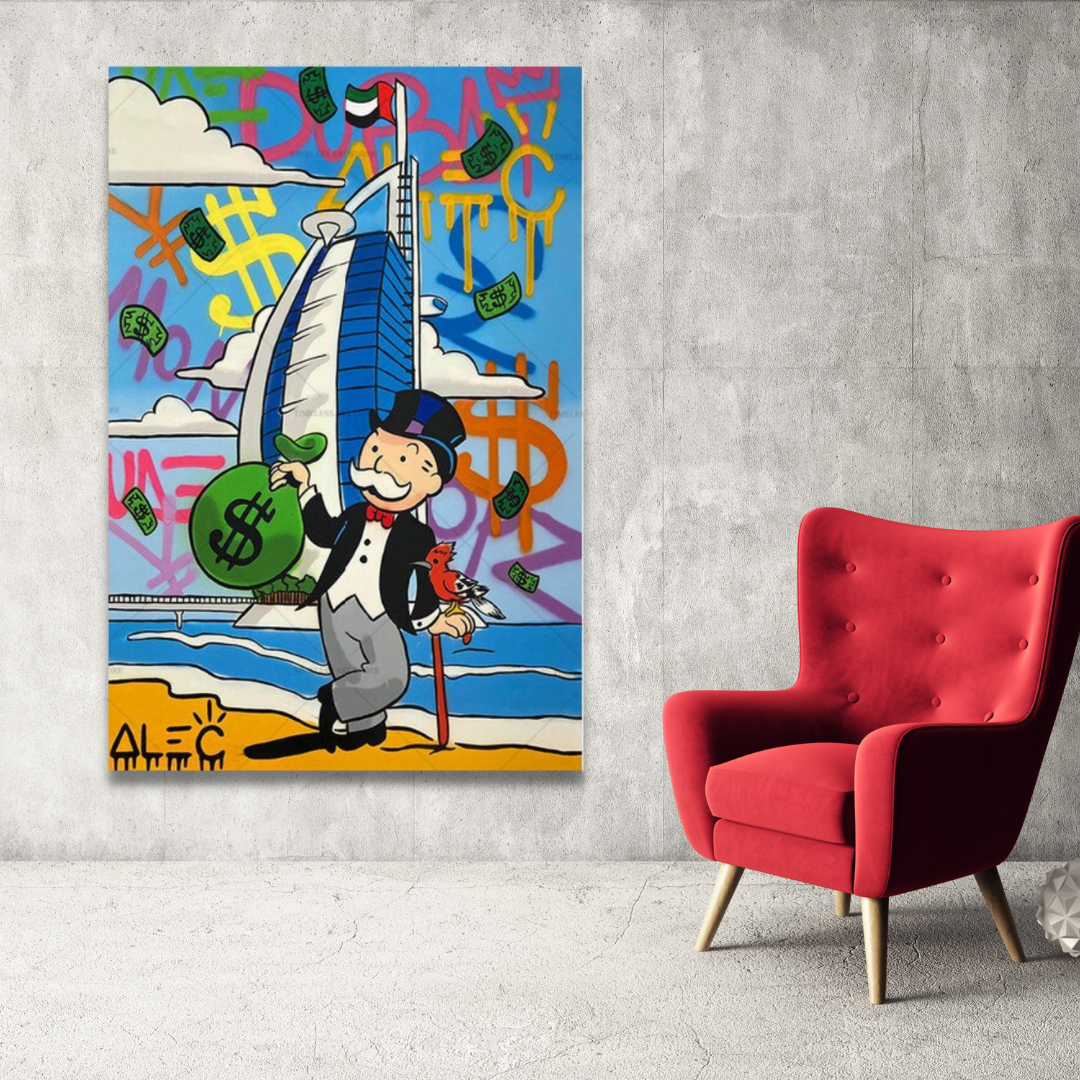 Alec Monopoly Oasis Palm Dubai Art Poster - High Quality Wall Decor for Living Room, Bedroom & Office | Modern Canvas Print for Home & Office Decor