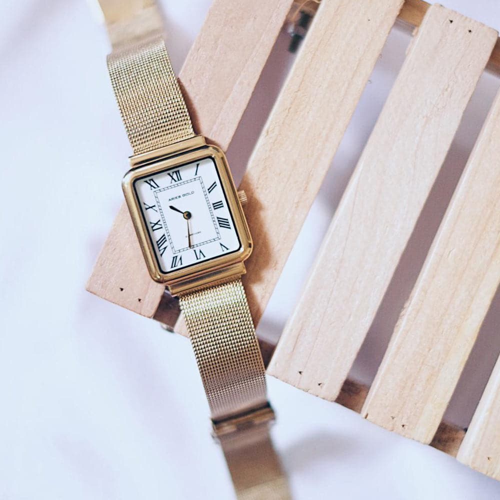 ARIES GOLD ENCHANT ISABELLA Women's Luxury Gold Stainless Steel Watch with Mesh Strap - Perfect for Business, Parties & Everyday Wear