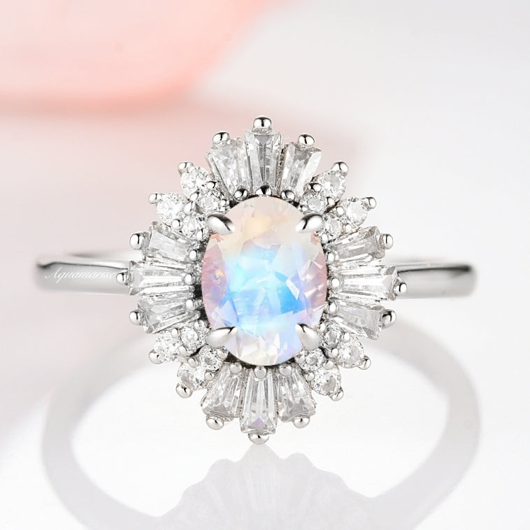 14K White Gold Victoria Rainbow Moonstone Ring - Elegant & Unique Jewelry for Women, Perfect for Weddings, Anniversaries & Special Occasions