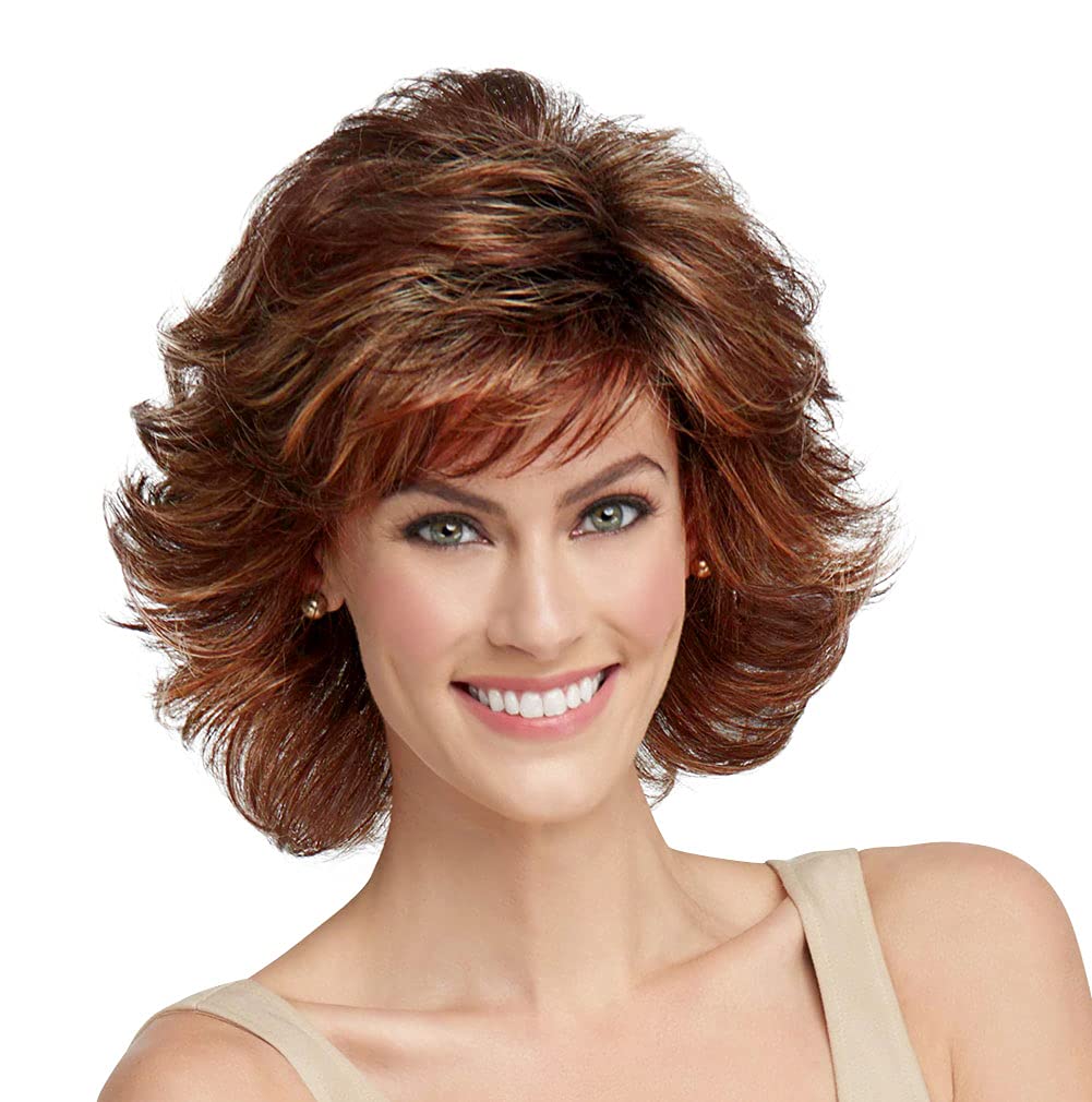 Raquel Welch Breeze Short Textured Layers Feathered Bob Style Synthetic Hair Wig for Women - R28S Glazed Fire by Hairuwear | Perfect for Cosplay, Costume Parties & Everyday Glamour