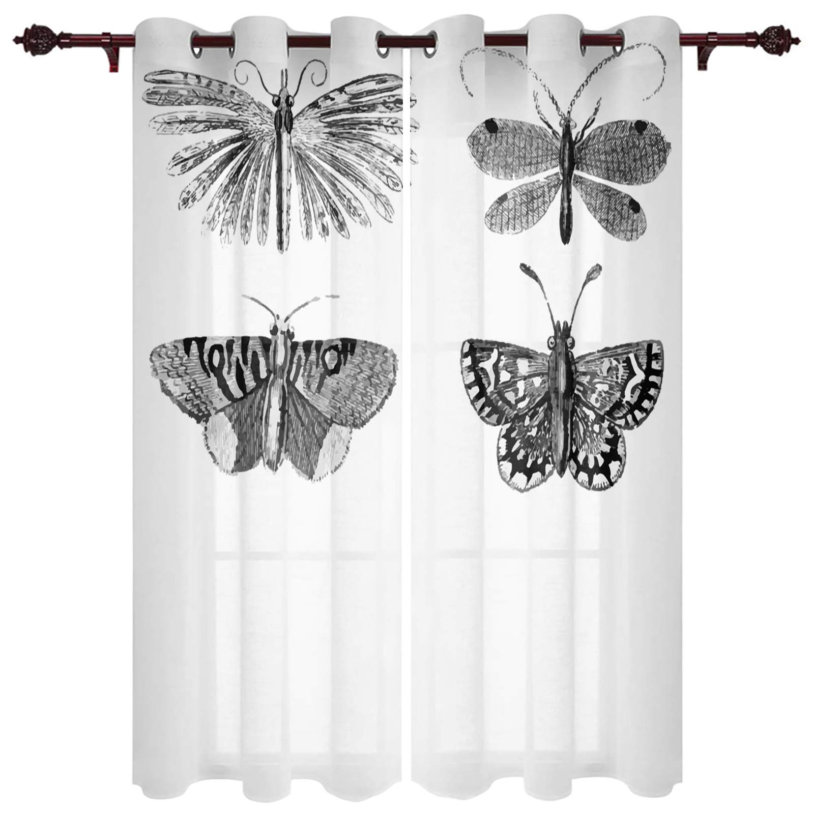 Butterfly Window Curtains for Living Room & Bedroom - 40 x 63 Inch Set of 2 - Light Filtering Sheer Drapes for Home Decor, Privacy & Sun Protection - Perfect for Nursery, Apartment or Dorm Room Windows