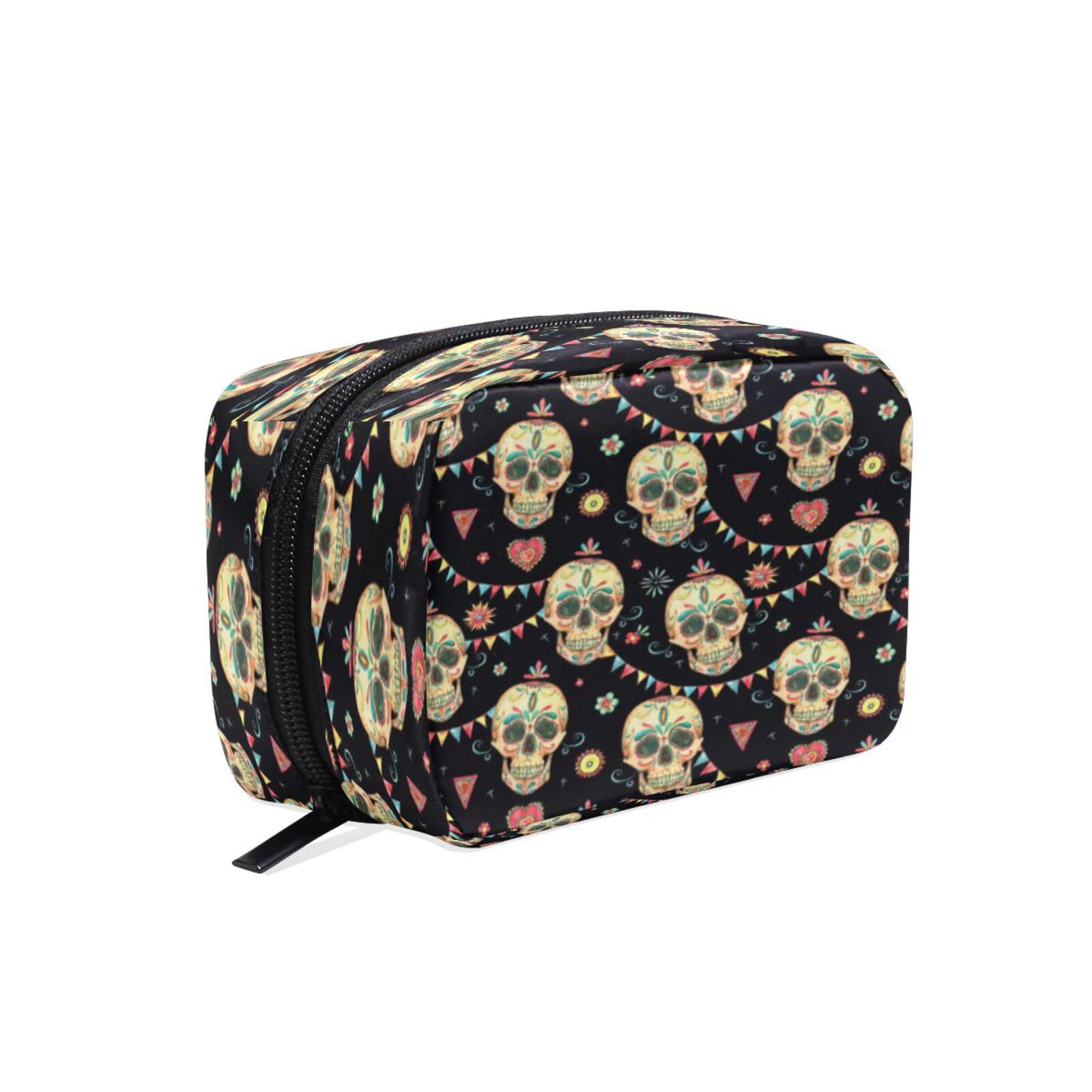 Sugar Skull Watercolor Makeup Bag - Portable Travel Cosmetic Organizer for Women & Girls - Perfect for Daily Use & Trips