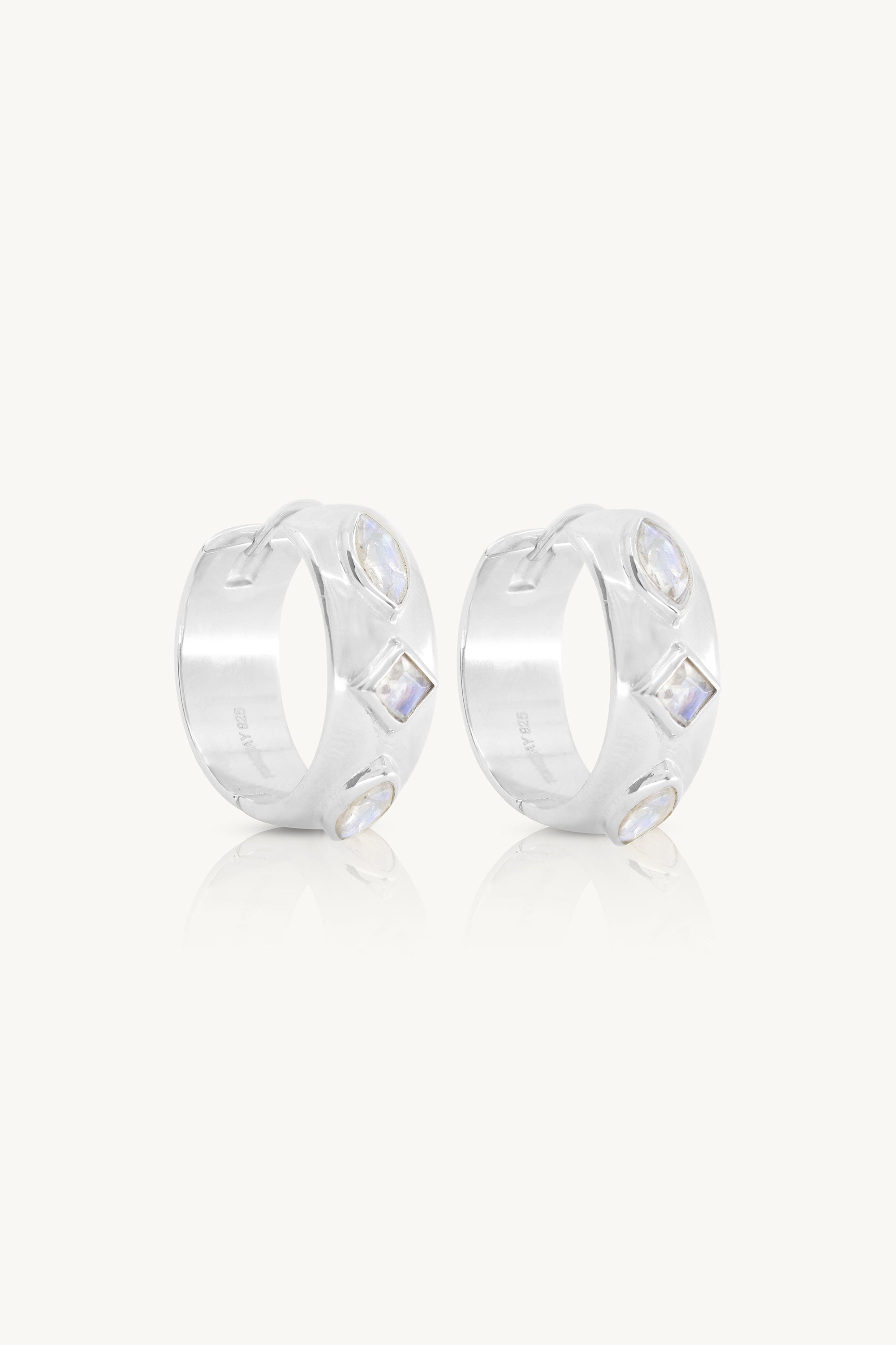 Coronet Moonstone Silver Hoop Earrings for Women - Elegant Sterling Silver Dangle Earrings for Everyday Wear & Special Occasions