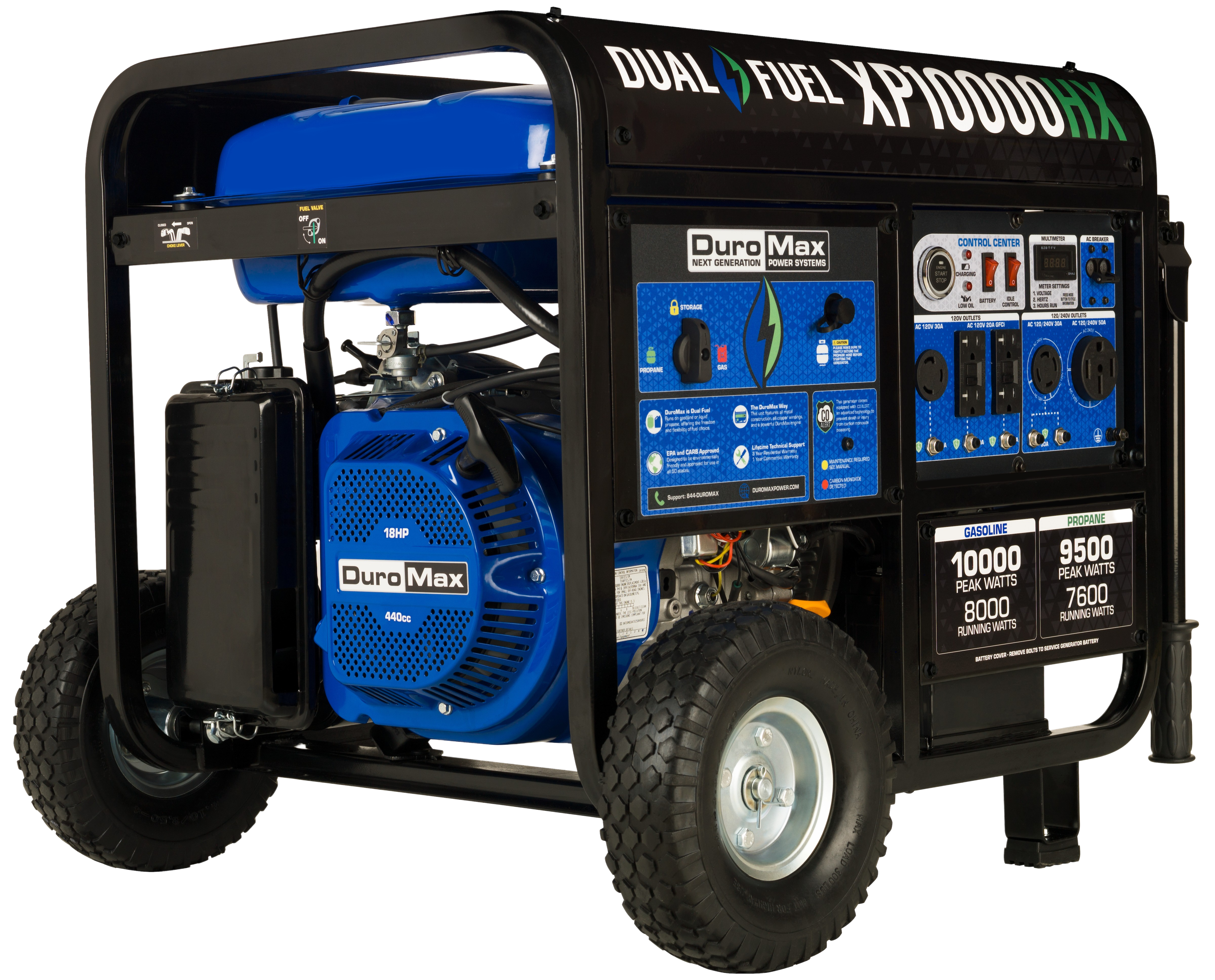 DuroMax XP10000HX 8000W/10000W Dual Fuel Portable Generator with CO Alert & Electric Start - Perfect for Home Backup Power, Camping, and Emergency Use