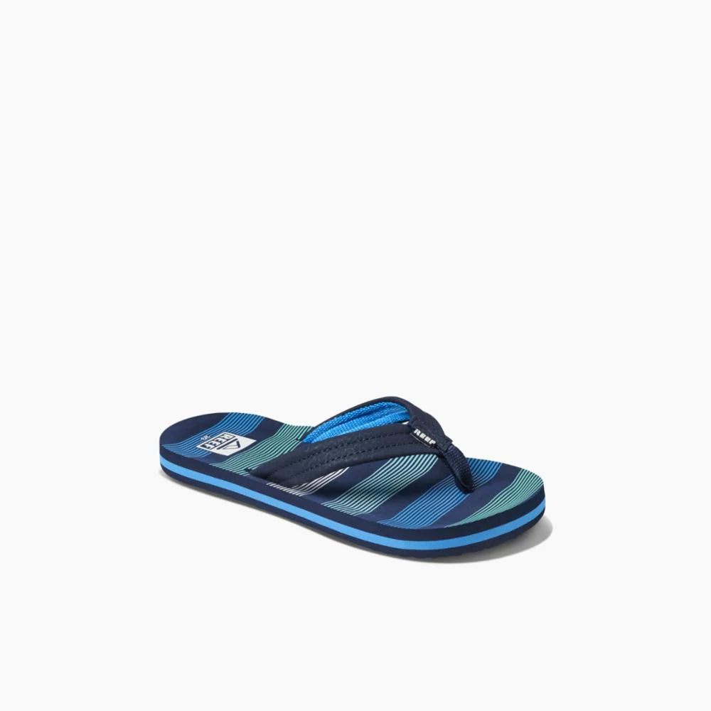 Reef Deep Sea Stripes Ahi Kids' Sandals - Comfortable & Durable Water Shoes for Beach, Pool & Outdoor Play