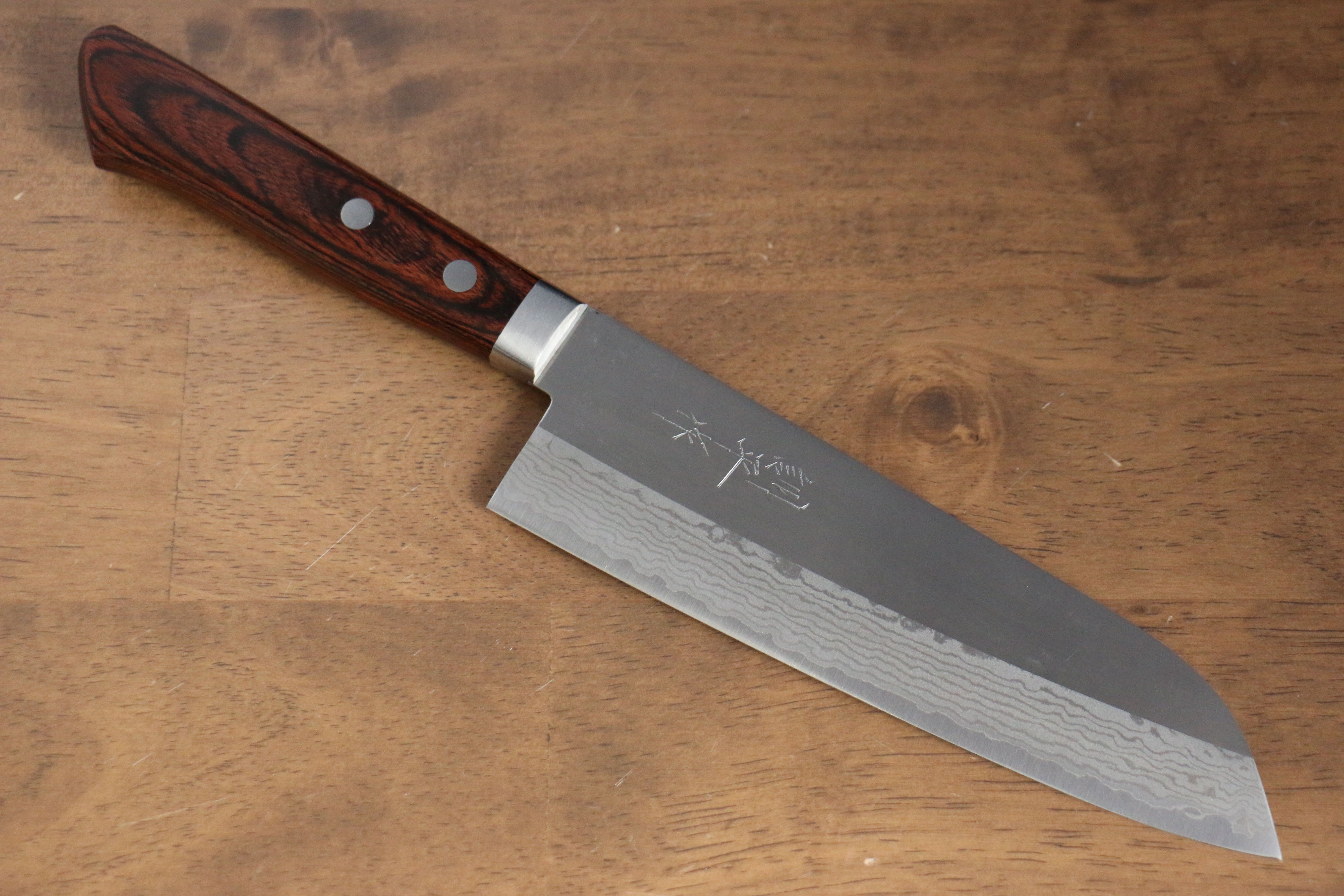 Kunihira Sairyu VG10 Damascus Santoku Knife 170mm with Mahogany Handle - Premium Japanese Kitchen Knife for Slicing, Dicing, and Chopping Vegetables, Meat, and Fish
