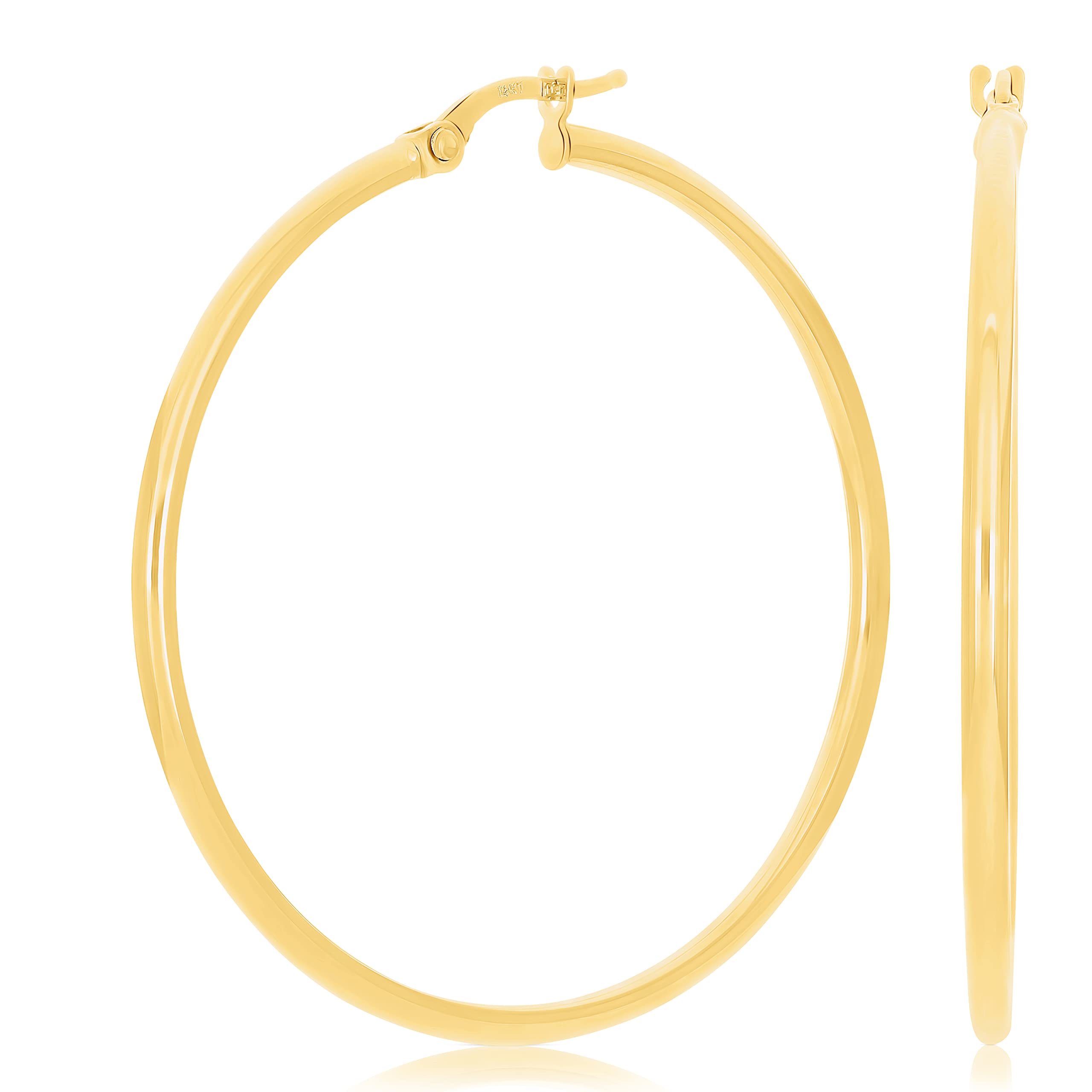 14K Yellow Gold Round Hoop Earrings for Women - Italian High Polished Luxury Jewelry - Perfect for Everyday Wear, Parties & Special Occasions