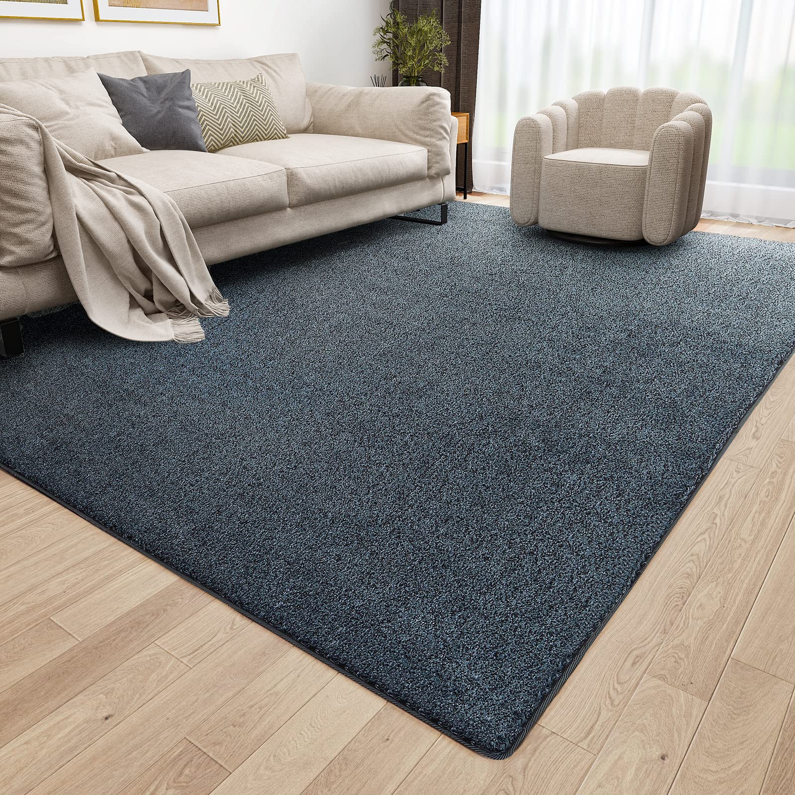 Modern Geometric Area Rug 4.6x7.6 Feet - Soft Non-Slip Shag Carpet for Living Room & Bedroom - Washable Blue Floor Rug - Home Decor for Cozy Spaces, Dorm Rooms & Office