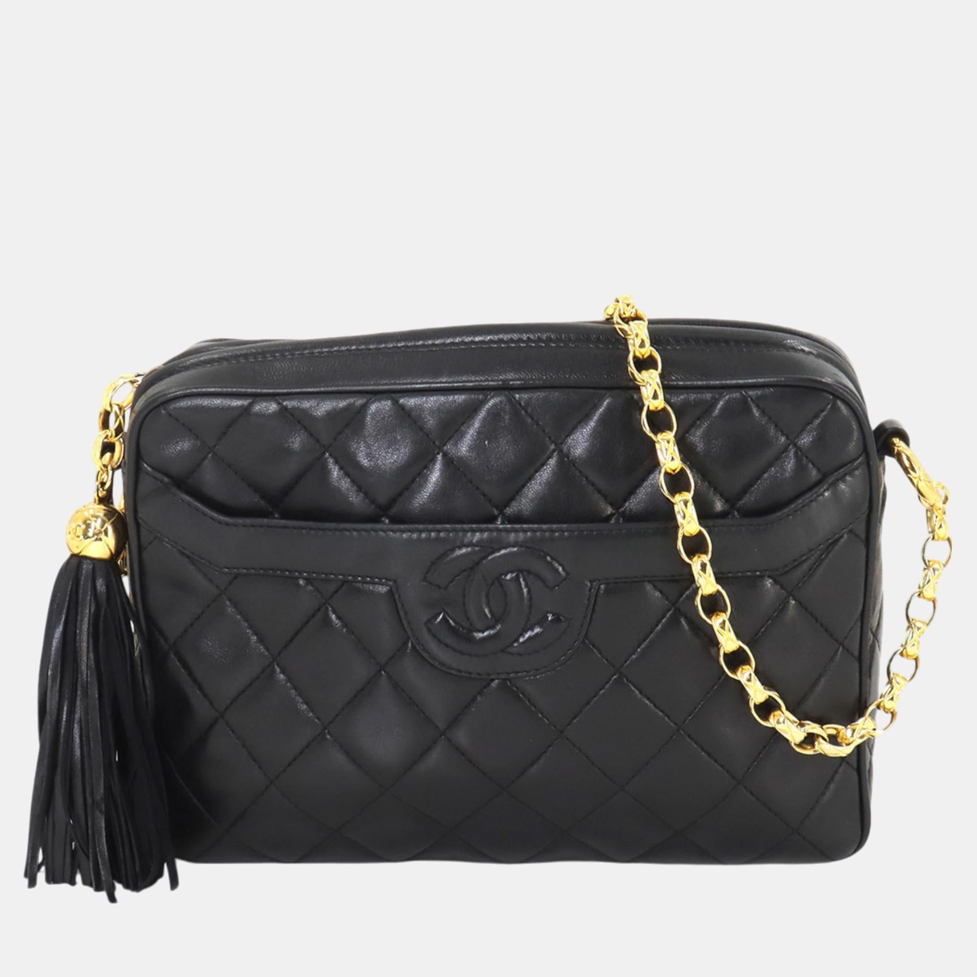 Black Gold Leather Matelasse Bijou Chain Shoulder Bag for Women | Elegant Crossbody Purse | Perfect for Date Night, Parties & Evening Events