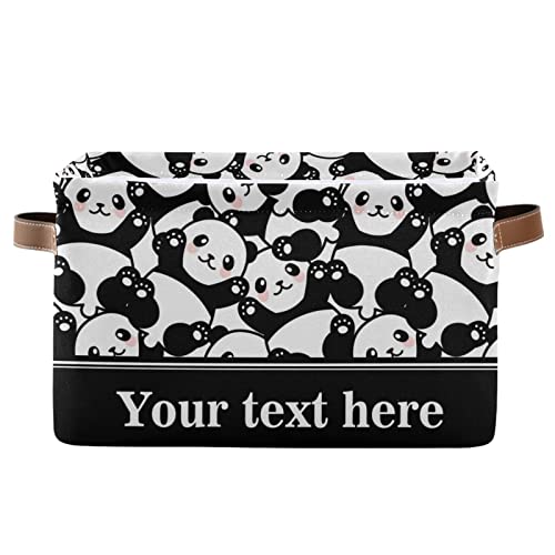 Collapsible Panda Storage Basket with Leather Handles - Foldable Rectangular Organizer Bin for Office, School, Home & Nursery | Perfect for Shelves, Desks & Closet Organization