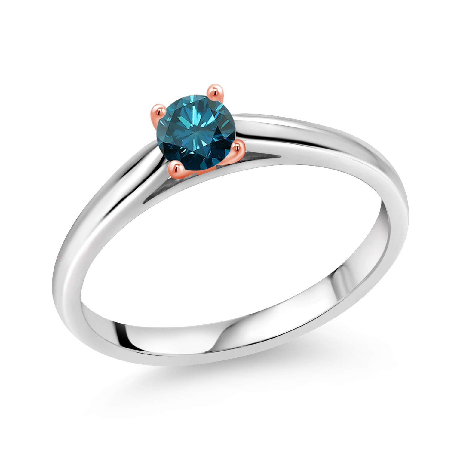 0.27 Ct Natural Blue Diamond Ring in 925 Sterling Silver with 10K Rose Gold Prongs - Elegant Engagement, Wedding, Anniversary Jewelry Gift for Women