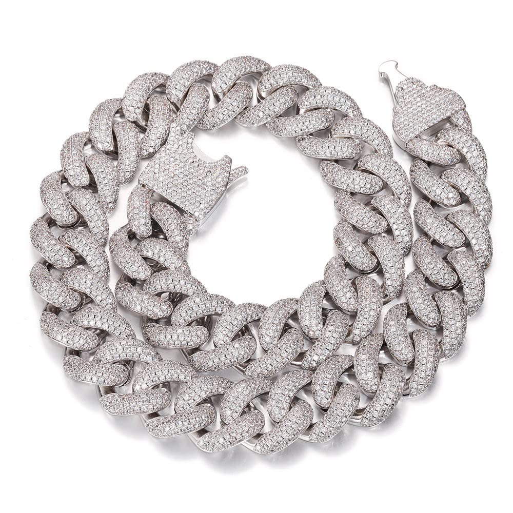 20MM 4 Rows Iced Out Cuban Link Chain - 18K White Gold Plated Hip Hop Necklace with 5A Cubic Zirconia | Miami Rapper Bling Jewelry Gift for Women & Men | Perfect for Parties, Concerts and Special Occasions