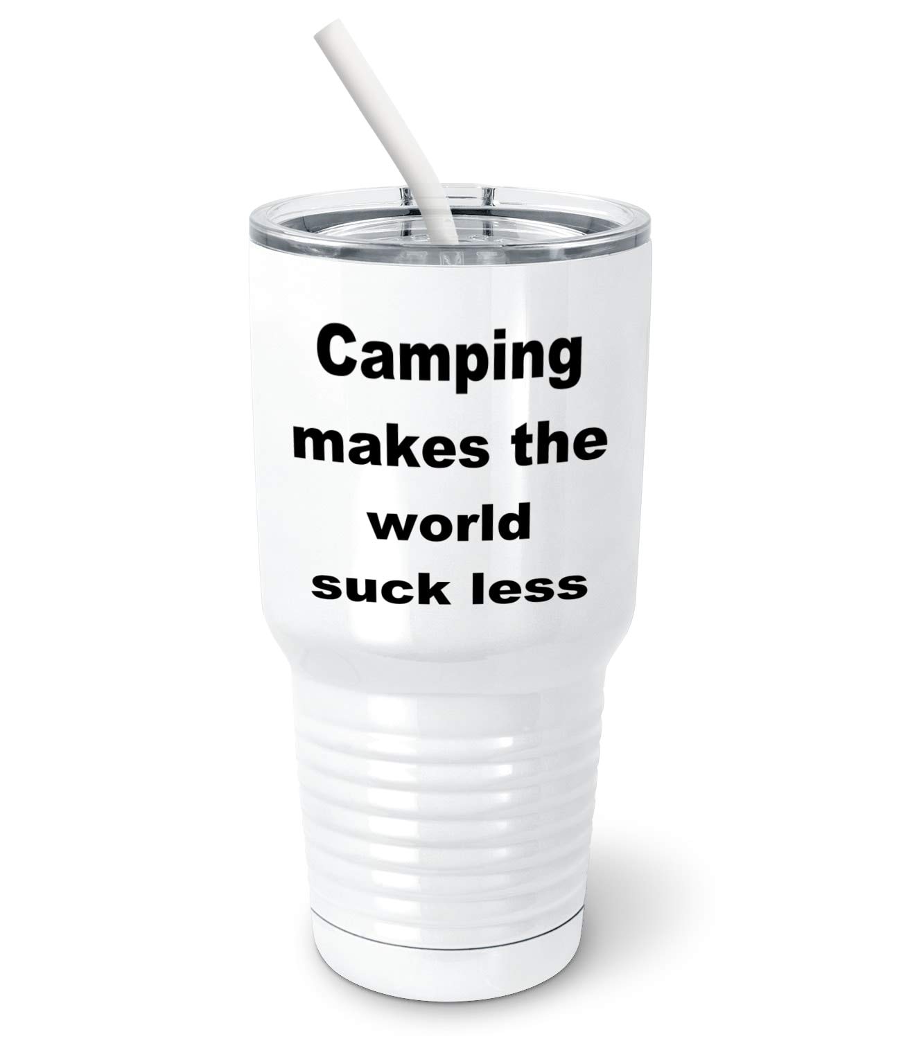 PixiDoodle Camper 30oz Insulated Tumbler with Spill-Proof Sliding Lid & Silicone Straw - Perfect for Camping, Travel, and Outdoor Adventures - BPA-Free Stainless Steel Vacuum Flask (White)