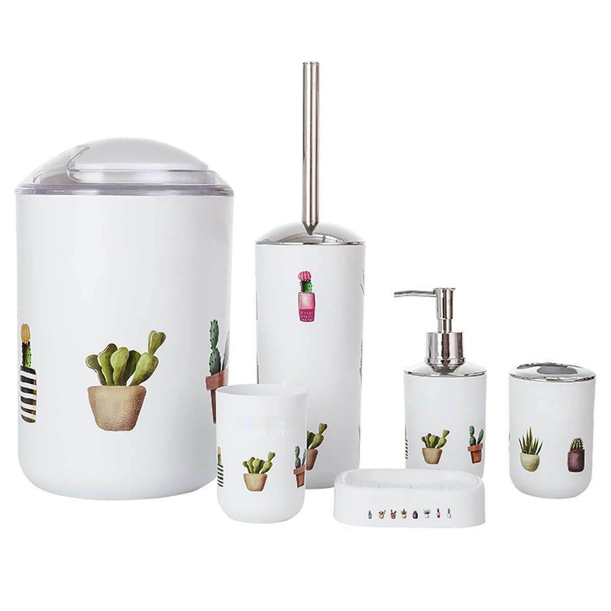 GAXQFEI 6-Piece Plastic Bathroom Accessory Set - Includes Lotion Bottles, Toothbrush Holder, Tooth Mug, Soap Dish, Toilet Brush Holder & Trash Can - Perfect for Modern Bathrooms, Guest Bathrooms & Home Decor