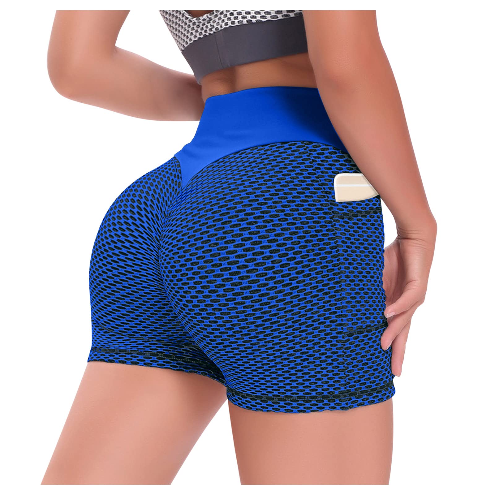 NokHom Women's Butt Lifting Scrunch Leggings Shorts with Pockets - High Waisted Textured Workout Running Yoga Shorts for Gym, Fitness & Everyday Wear