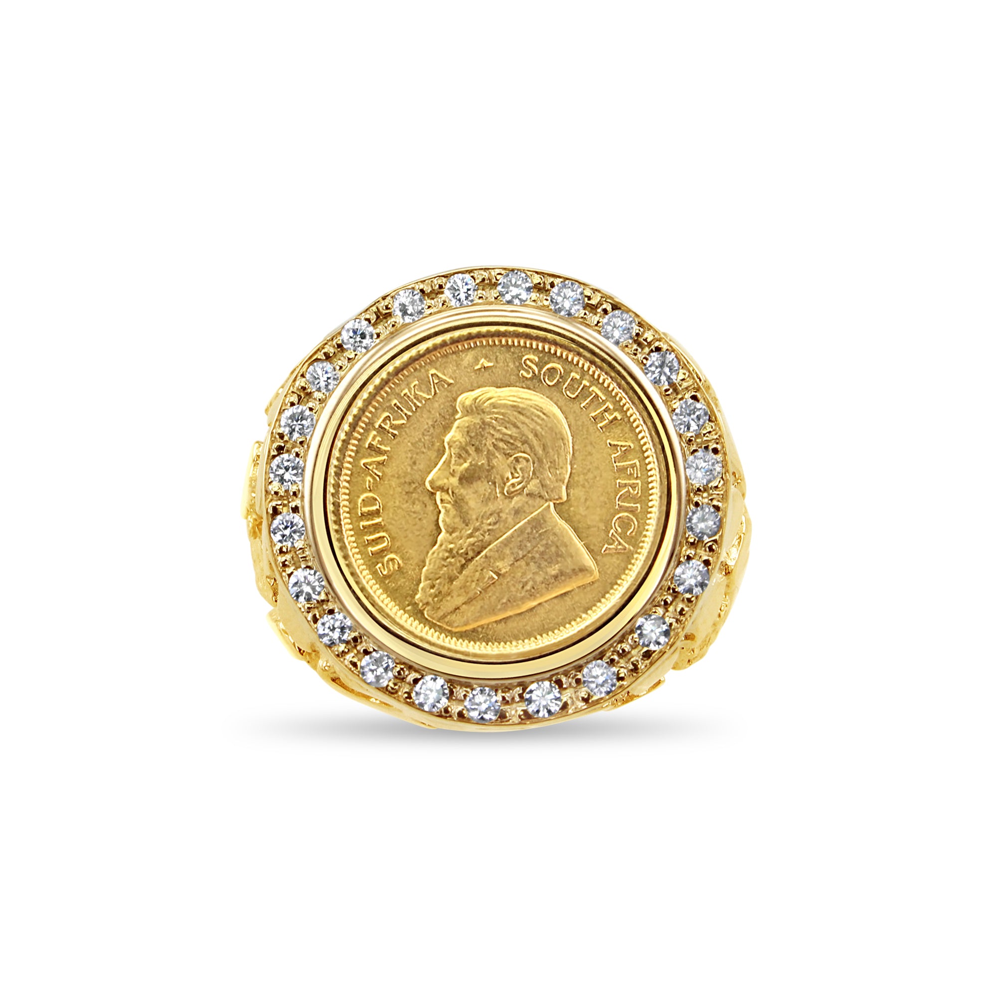 Krugerrand South African Gold Coin Ring with Nugget Band – Perfect for Jewelry Collectors & Unique Gifts
