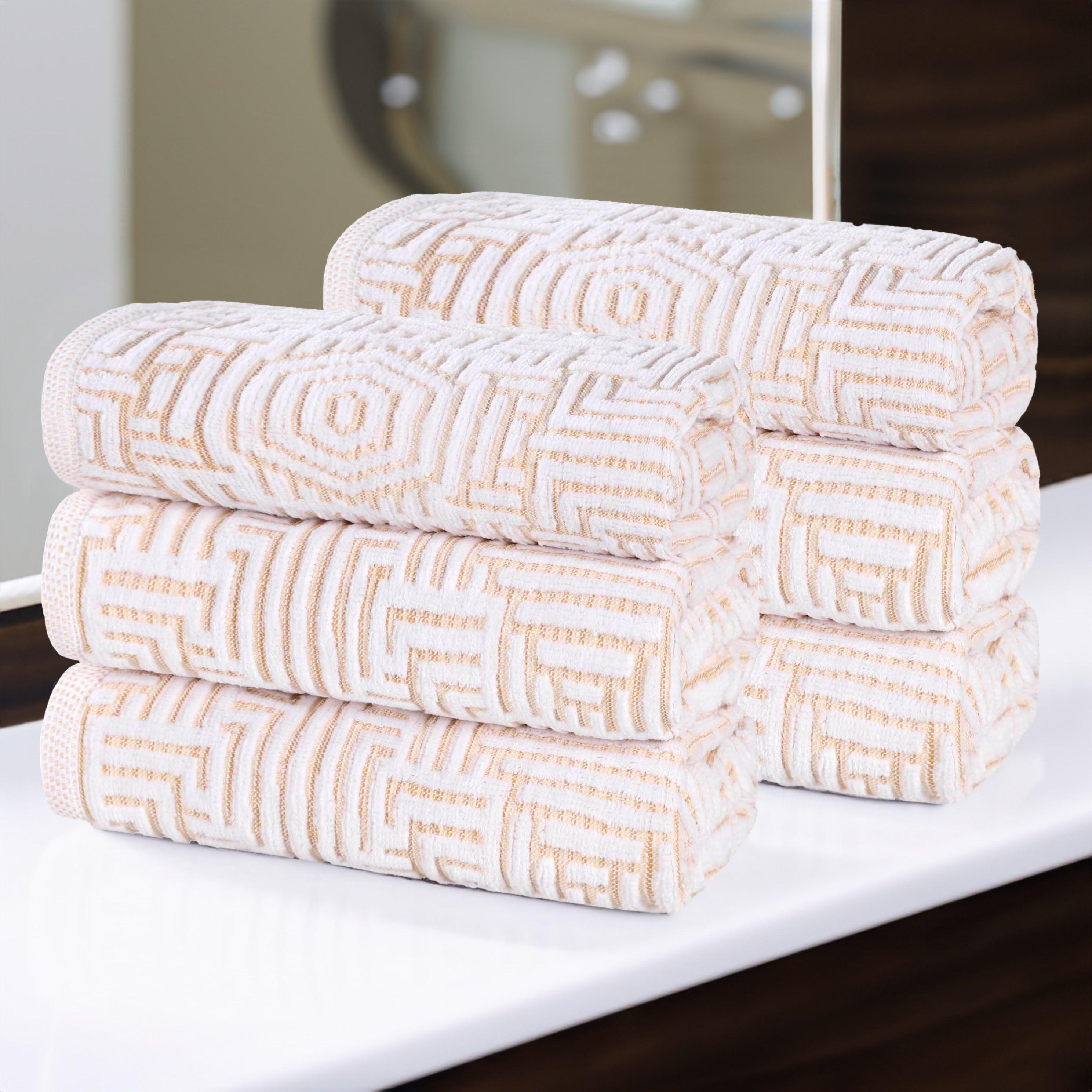 Premium Cotton Modern Geometric Jacquard Plush Absorbent Hand Towel Set - 6 Pack for Bathroom, Kitchen & Guest Use | Soft & Quick-Drying Towels for Home & Spa