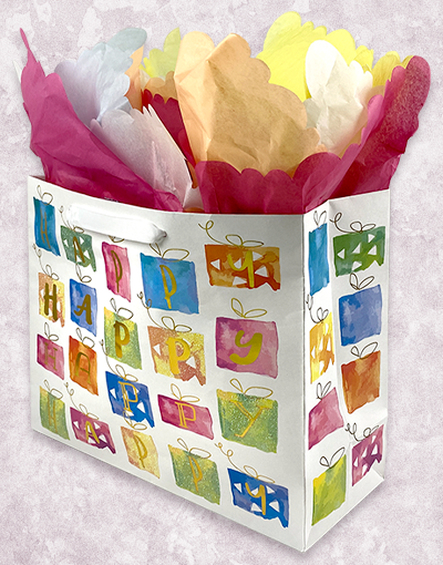 Happy Presents Gift Bags - Premium Party Favor Bags for Birthdays, Weddings & Baby Showers - Bulk Pack of 50 Colorful Gift Bags for All Occasions
