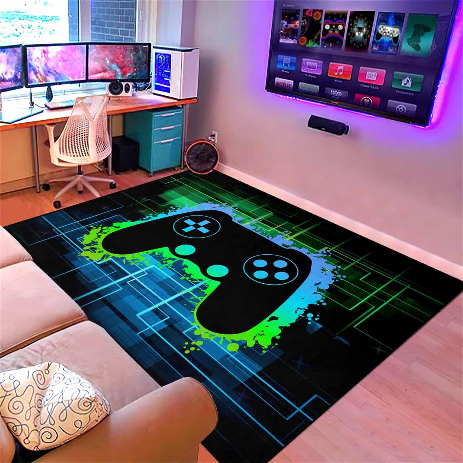 Gamer Rug for Boys Room - Video Game Themed Carpet for Gaming Room Decor, 2.5'x4' - Perfect for Playrooms, Bedrooms & Game Themed Spaces