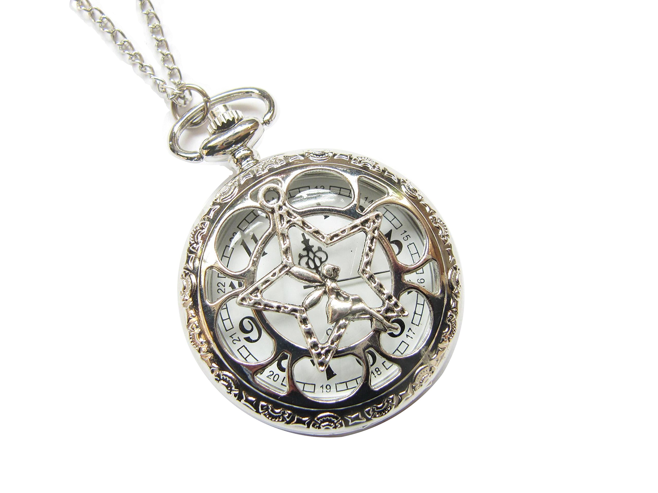 Moon Star Angel Pocket Watch Necklace - Vintage Silver Angel Wing Pendant with Chain - Perfect for Gifts, Weddings, and Special Occasions