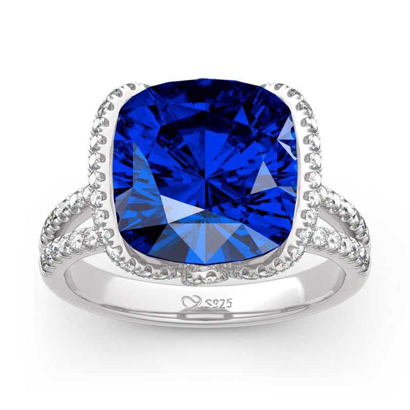 Jeulia Unique Halo Cushion Cut Sterling Silver Sapphire Ring - Elegant Anniversary, Promise, Engagement & Wedding Ring Set for Women with Gift Jewelry Box | Perfect for Proposals, Bridal Jewelry & Special Occasions