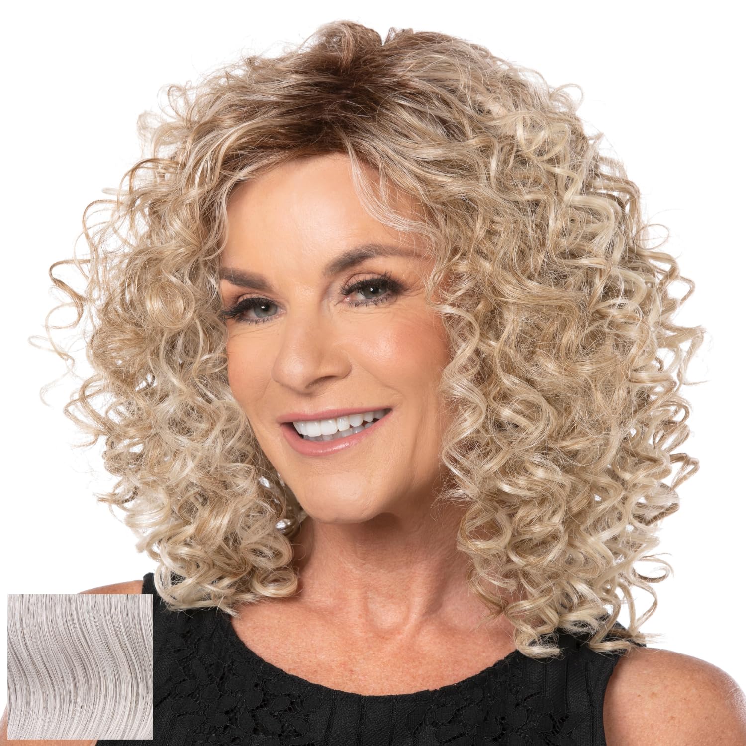 Toni Brattin Irresistible Lace Front Wig - Natural Looking Multi-Cultural Shoulder Length Human Hair Wig with Soft Curls | Heat-Friendly Synthetic Fiber | Adjustable Cap for Comfort (Light Grey) | Perfect for Daily Wear, Cosplay & Special Occasions