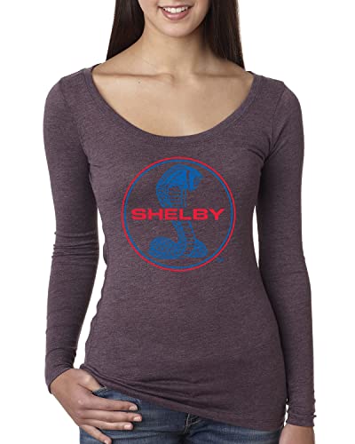 Vintage Shelby Cobra USA Logo Emblem T-Shirt - Powered by Ford Cars & Trucks - Women's Long Sleeve Scoop Neck Top for Racing Enthusiasts & Car Show Events