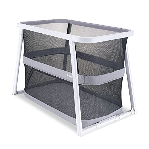 Joovy Coo Portable Baby Bassinet with Storage - Lightweight Rocking Playpen for Newborns & Infants - Gray Nursery Bedside Sleeper for Home & Travel