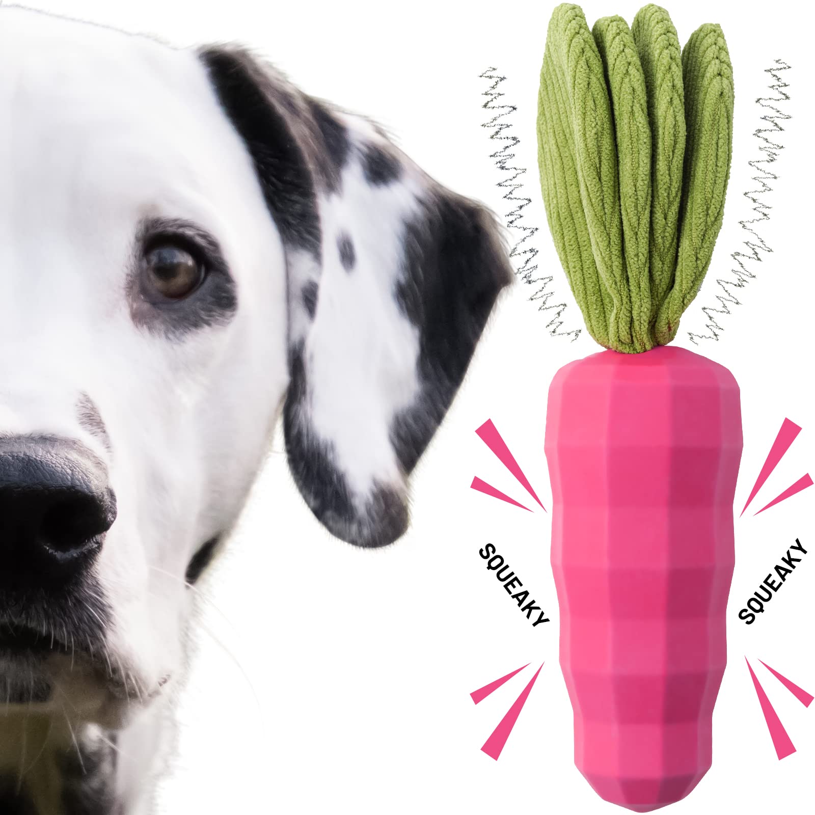 Durable Jumbostone Dog Chew Toy - Natural Rubber Carrot Squeaky Chew Toy for Aggressive Chewers, Indestructible Pet Toy for Small & Medium Dogs - Perfect for Playtime, Training & Dental Health