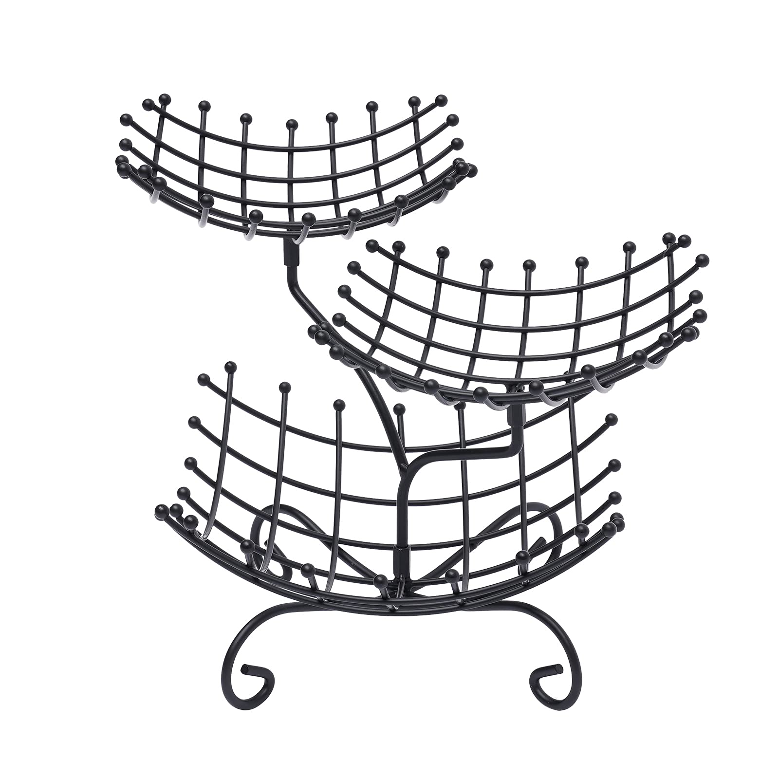 Aohuada 3-Tier Black Detachable Metal Fruit Basket - Large Capacity Wire Fruit Bowl with Hollow Design, Sturdy & Durable for Kitchen Counter, Dining Table, Party Serving