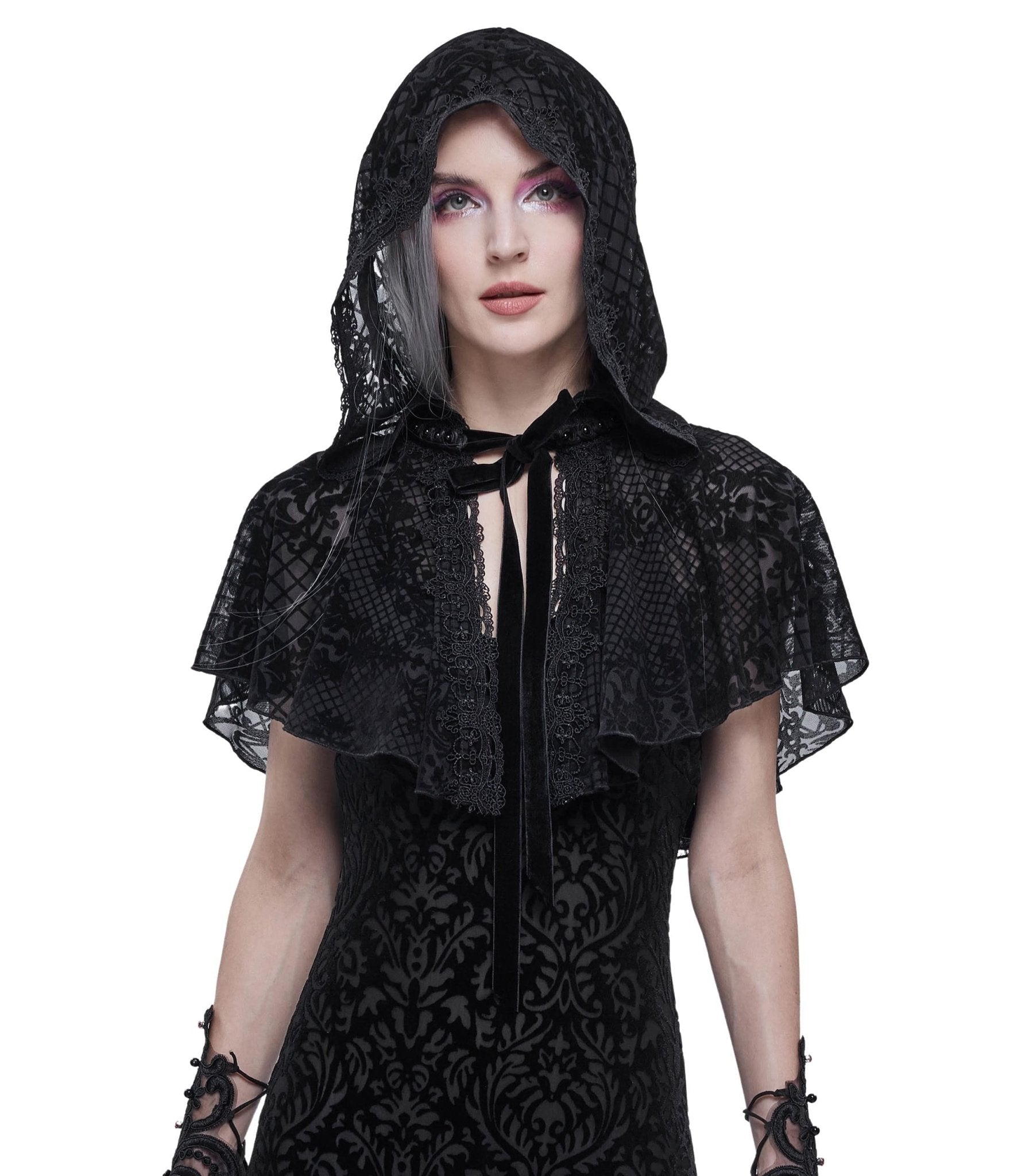 Elegant Black Lace Renaissance Cape for Women - Gothic Victorian Medieval Costume Accessory - Perfect for Halloween, Cosplay, Renaissance Fairs & Themed Parties
