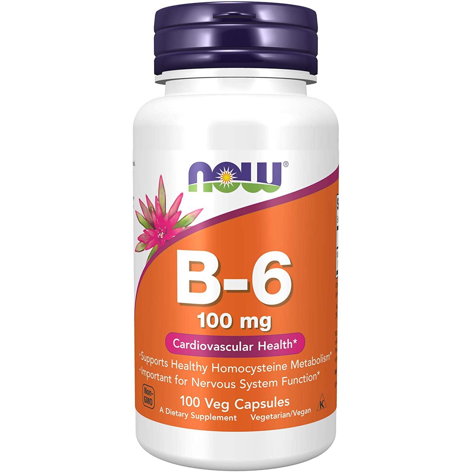 NOW Vitamin B6 100mg Capsules - Supports Energy, Metabolism & Nervous System - Vegan & Non-GMO Supplement for Stress Relief & Mood Balance