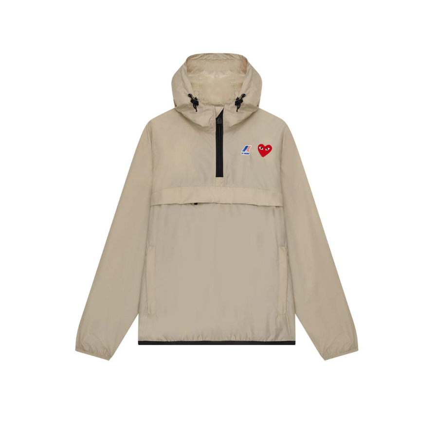 CDG Play x K Way Claude Half Zip Jacket Beige - Stylish Windbreaker for Men & Women - Perfect for Urban Outfits, Travel & Outdoor Activities