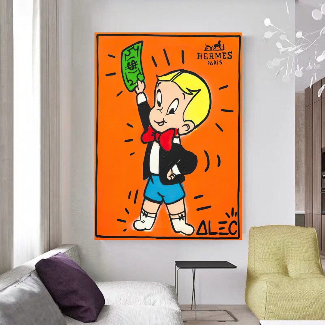 Alec Monopoly Richie Rich Money Man Canvas Art Print - Pop Culture Wall Decor for Living Room, Office & Bedroom