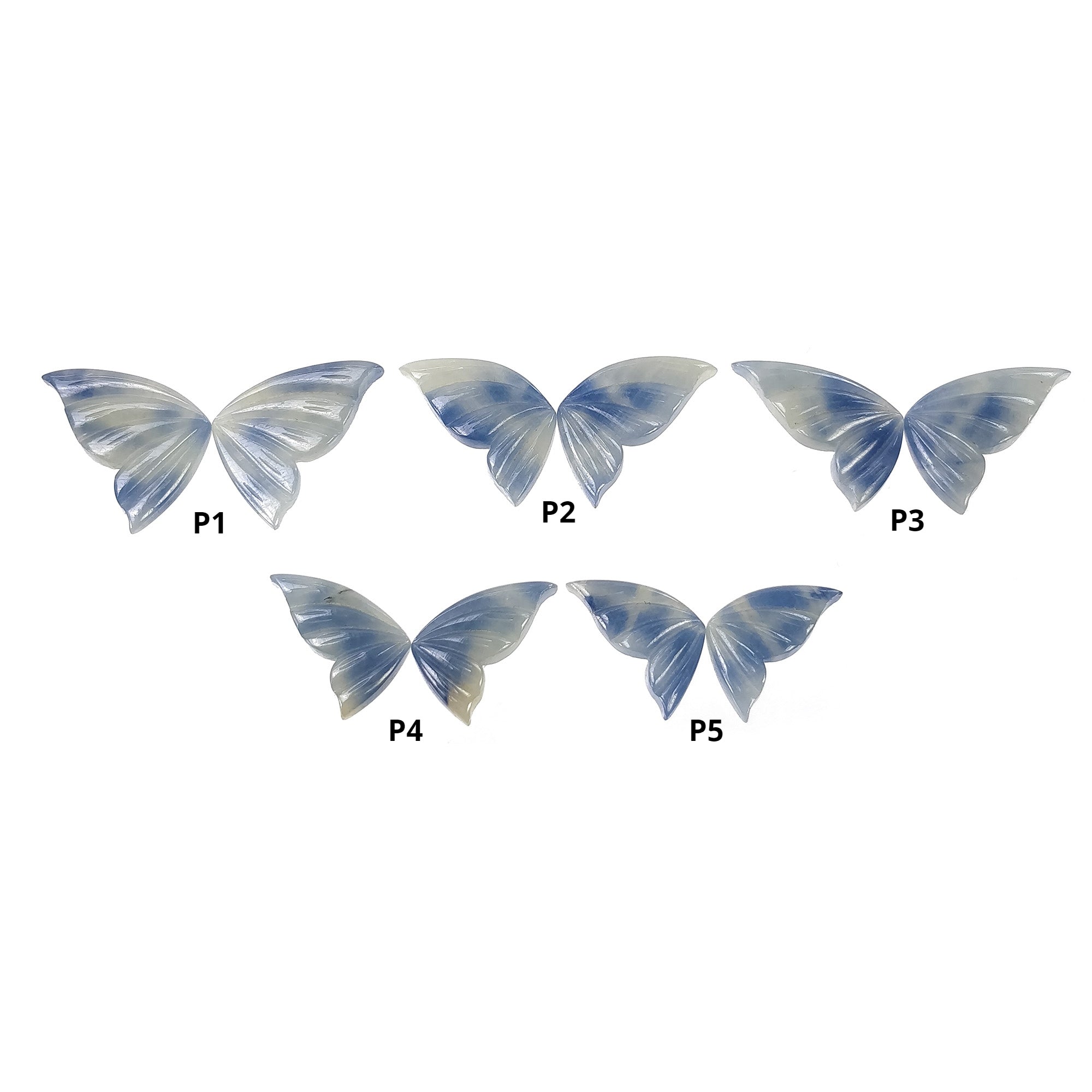 Natural Untreated Bi-Color Sapphire Hand-Carved Butterfly Pair - Multi Sapphire Gemstone Carving (With Video) | Perfect for Jewelry Making, Gift Giving & Spiritual Healing
