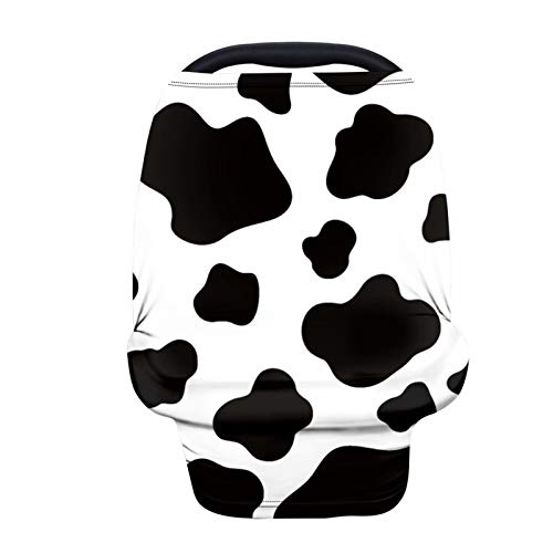 Black & White Cow Print Nursing Cover - Stretchy Infant Car Seat Canopy, Car Seat & Stroller Cover for Baby Boys & Girls - Perfect for Breastfeeding, Travel & Outdoor Protection
