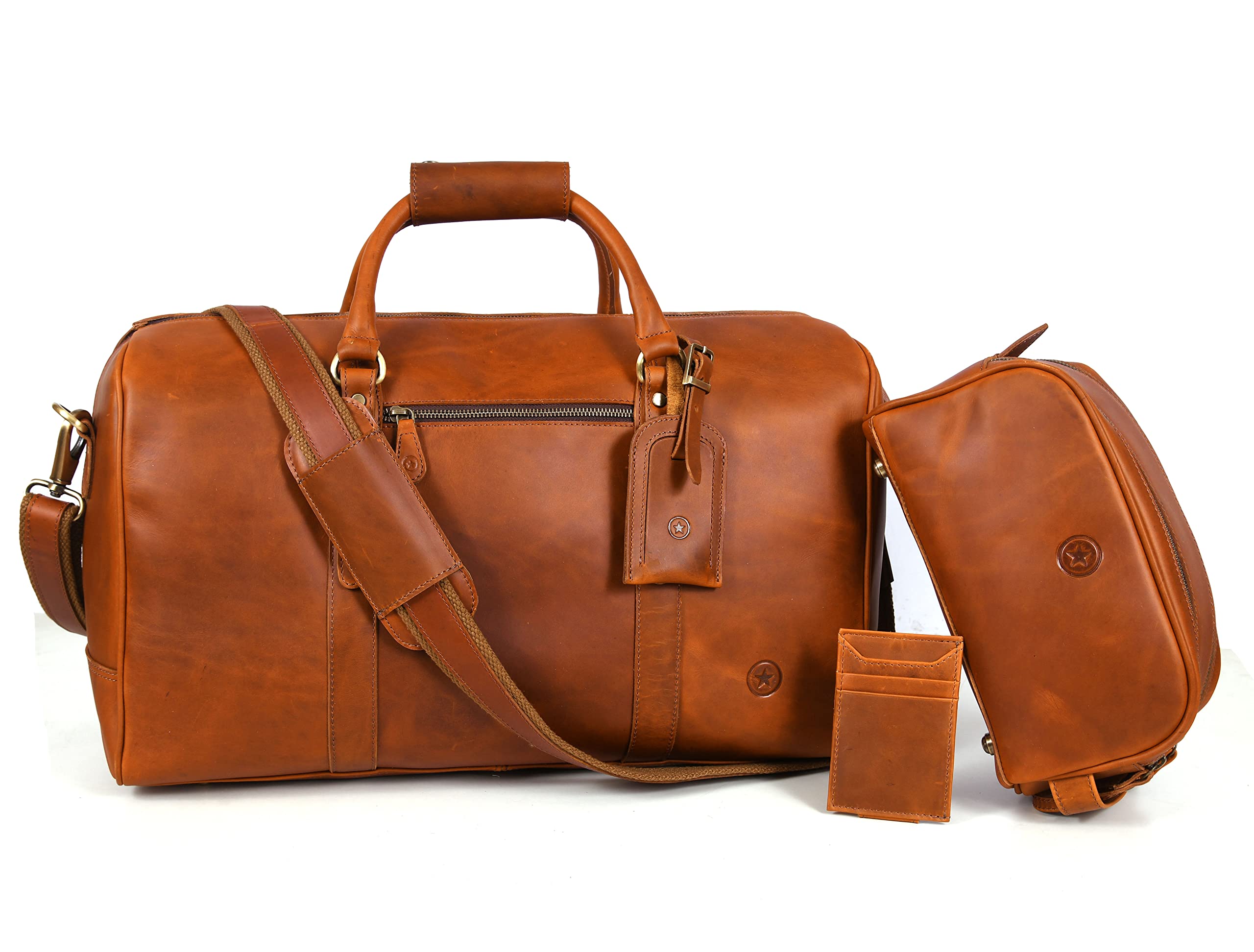 Premium Leather Travel Duffel Bag with Toiletry Kit - Waterproof Gym & Sports Bag for Men | Airplane Carry-On Luggage | Perfect Father's Day Gift by Aaron Leather Goods | Ideal for Business Trips, Weekend Getaways & Gym Workouts