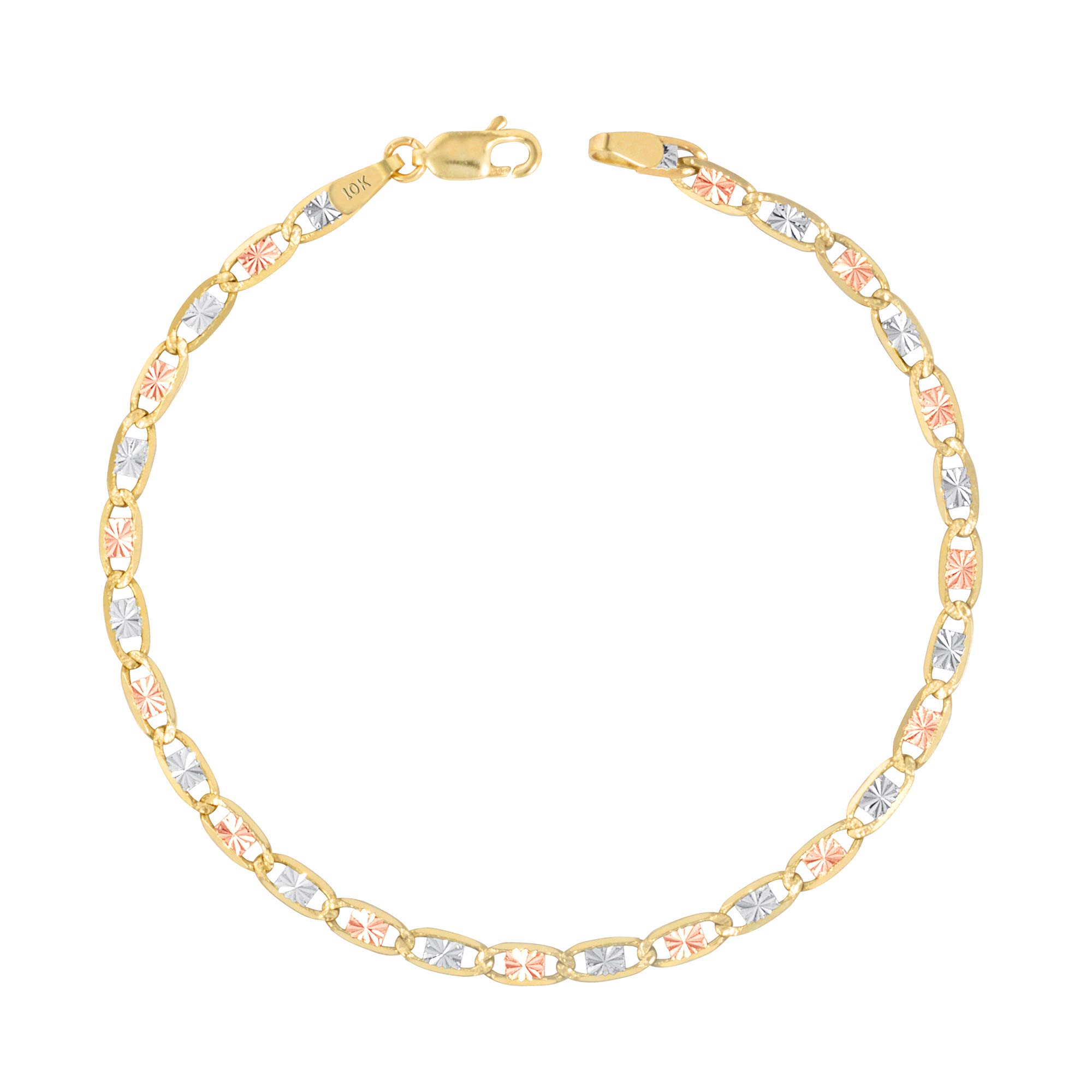 10K Real Yellow Gold & White Gold Solid 3mm Anchor Link Chain Bracelet or Anklet (7