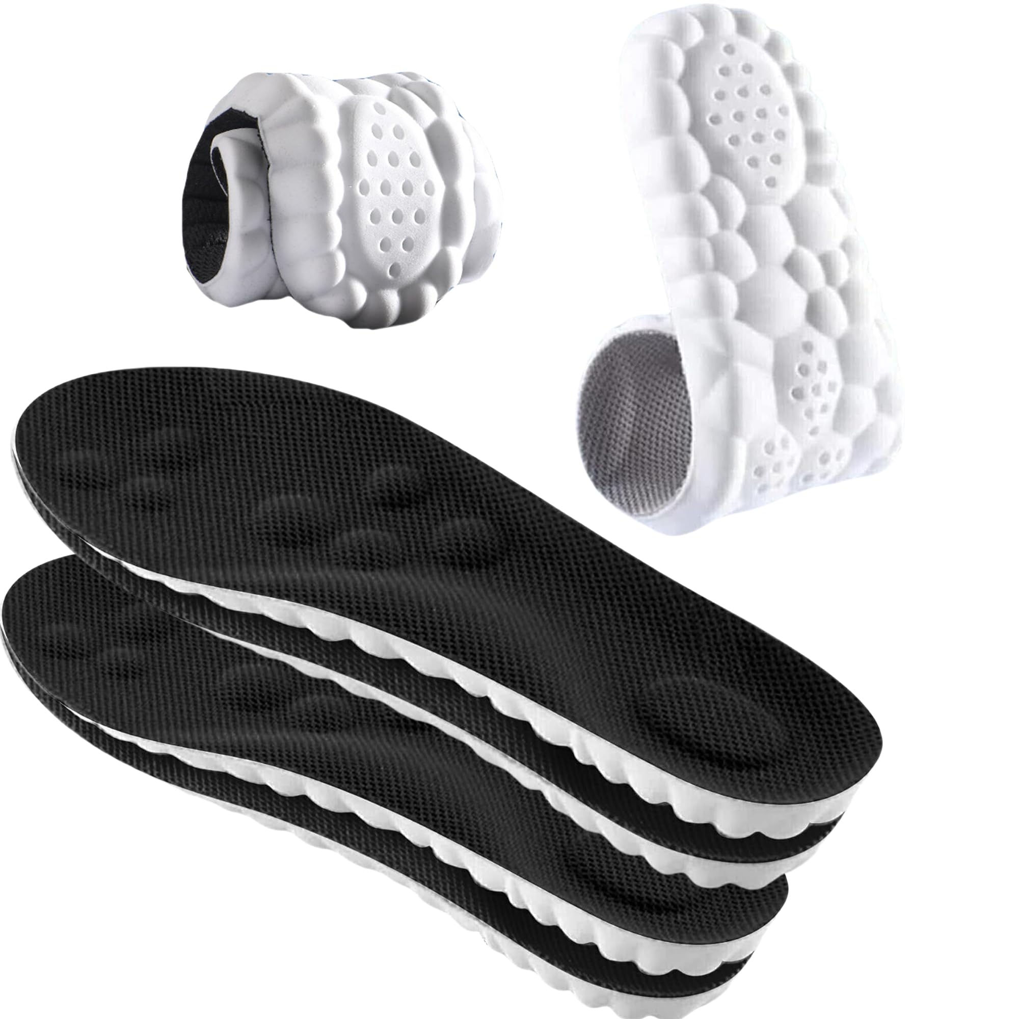 2 Pairs 4D Cloud Technology Insoles - Ultra Soft Comfort Cushioning for Foot Support, U-Shape Memory Foam Arch Support Insoles (Black, Women US 4-8.5) - Perfect for Running, Walking, Work & All-Day Comfort