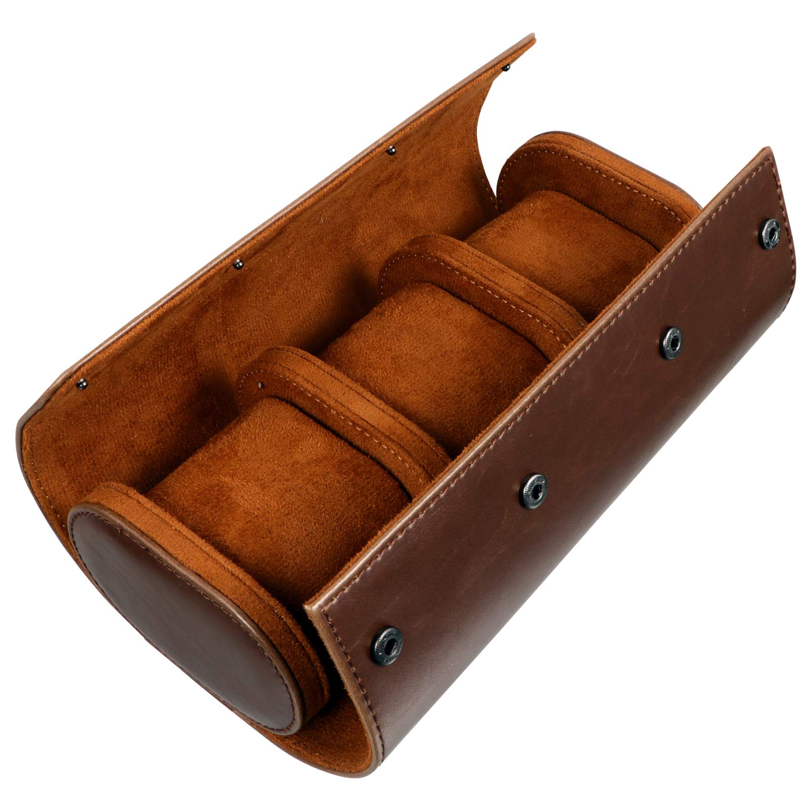 Premium Leather Watch Travel Case with 3 Slots - Portable Watch Roll Organizer for Men & Women - Ideal for Travel, Business Trips, and Watch Collection Storage