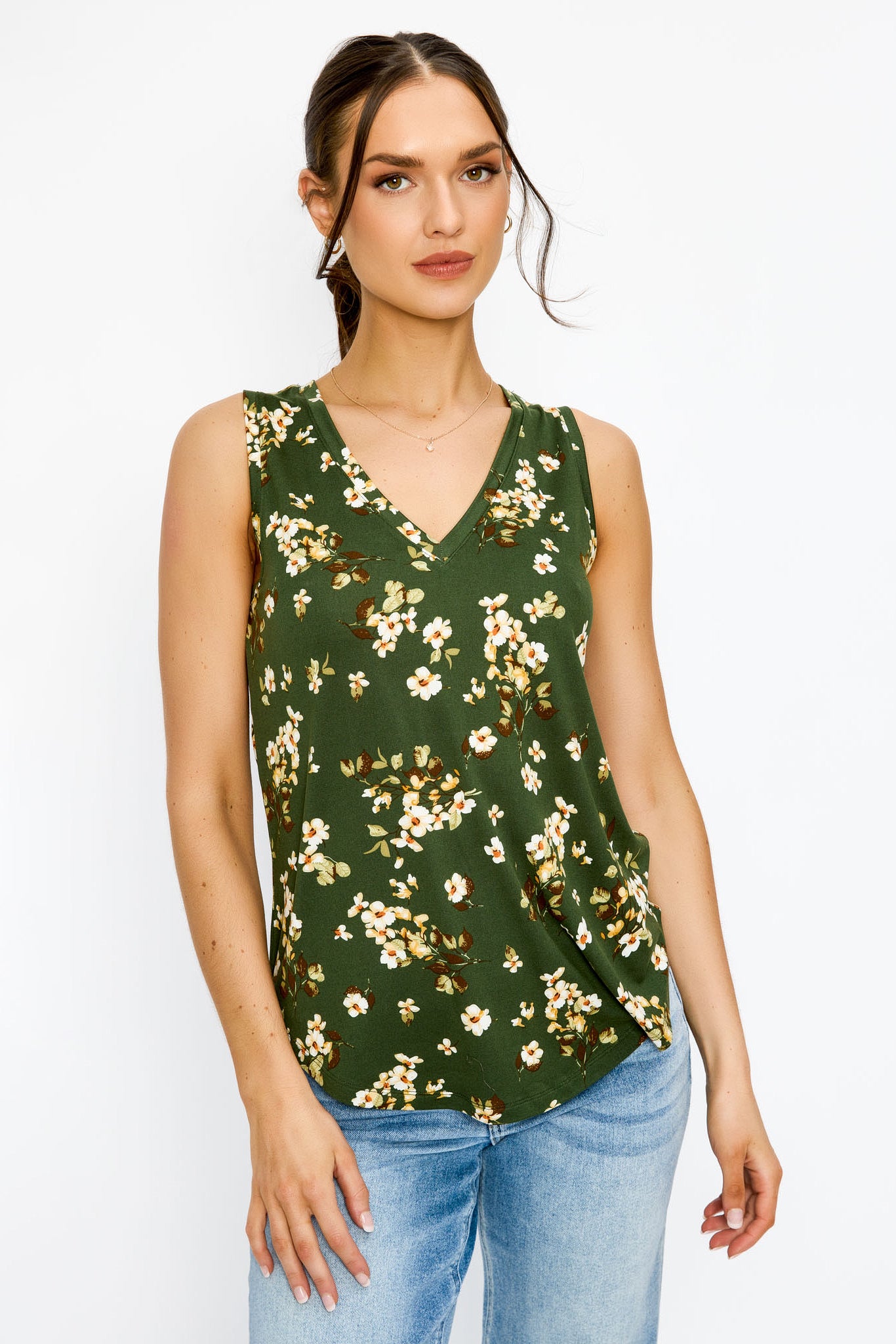 Soft Floral V-Neck Tank Top for Women - Breathable Summer Blouse, Casual & Layering Essential - Perfect for Beach, Office, and Everyday Wear