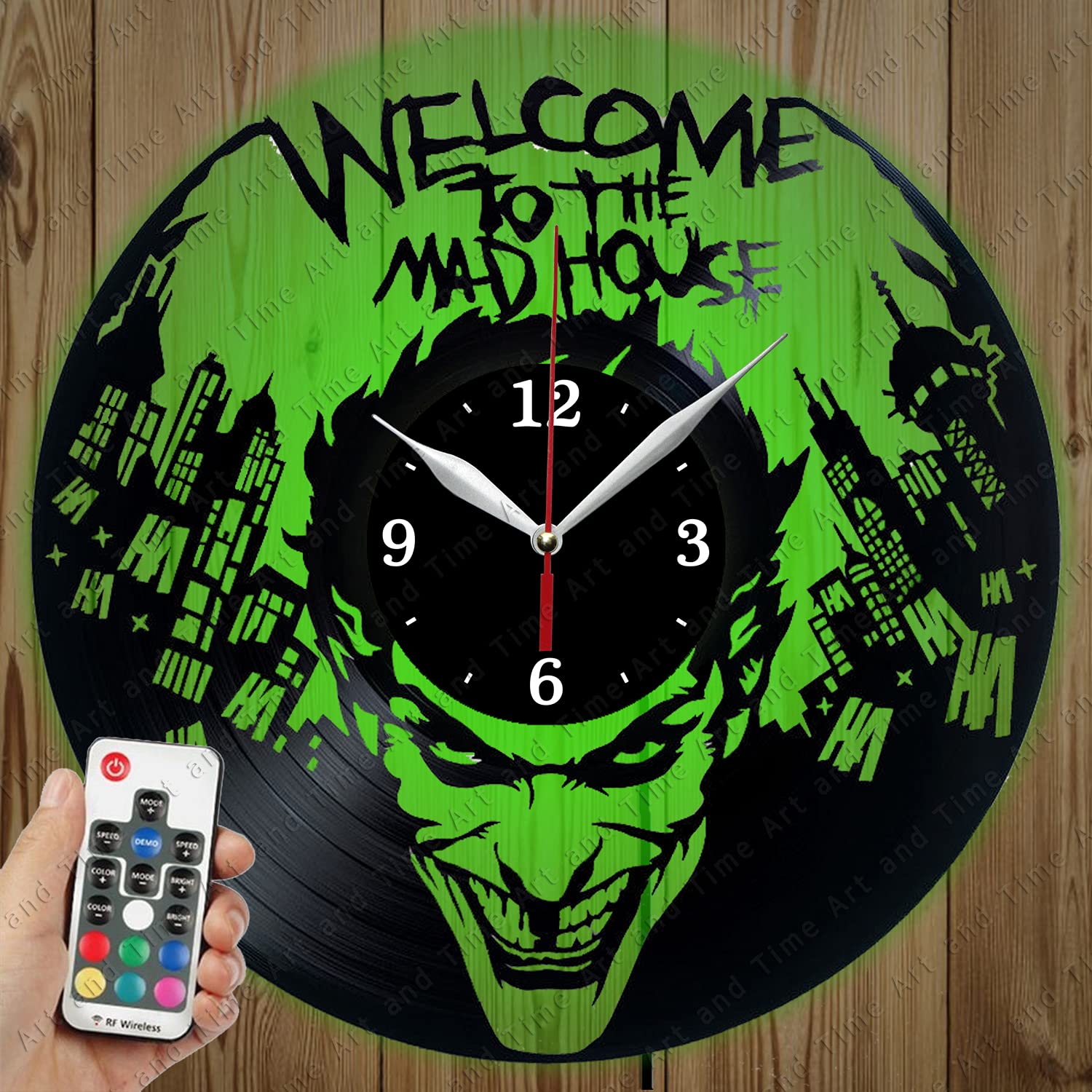 Custom LED Vinyl Record Wall Clock with Joker Design - Unique Light-Up Home Decor & Personalized Gift for Music Lovers - Perfect for Bedroom, Living Room, or Man Cave Decor