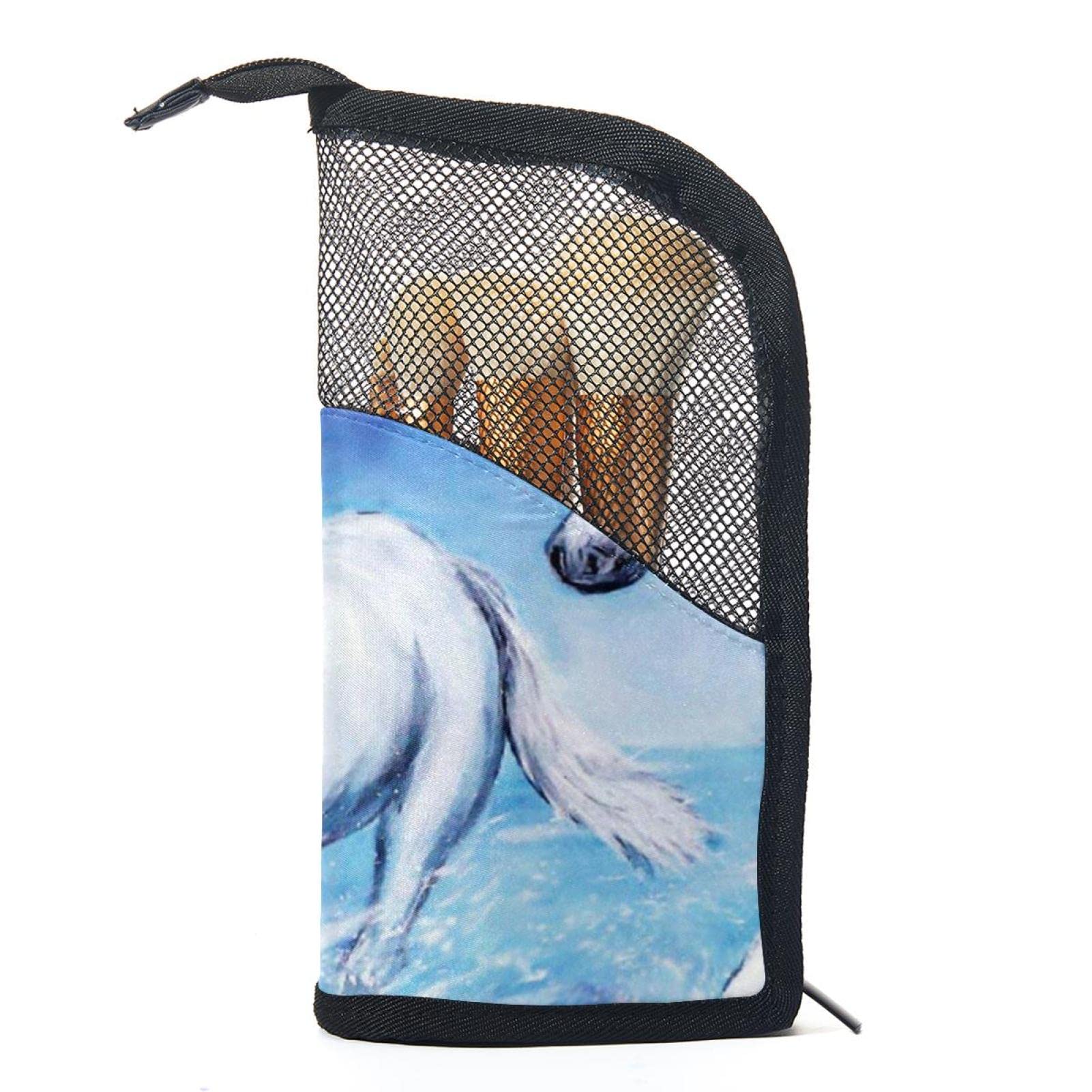 Watercolor Horses Makeup Brush Organizer Bag with 12 Brushes - Portable Travel Makeup Brush Holder Case for Professional & Home Use