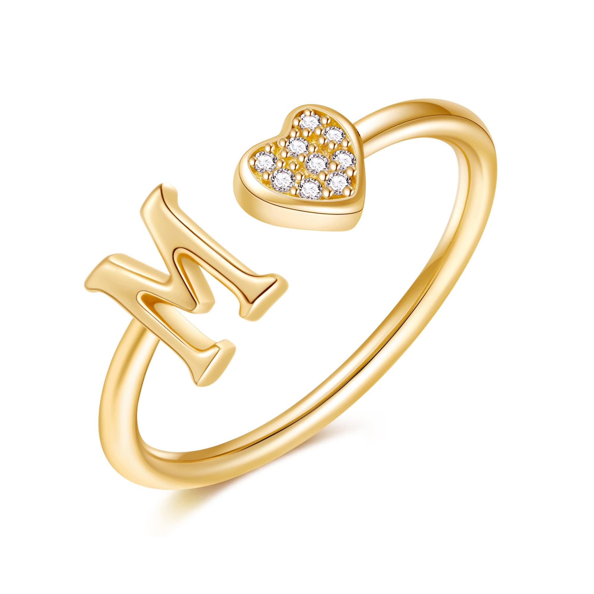 925 Sterling Silver Heart Initial Rings for Women - Personalized Adjustable Letter Rings, Stackable Jewelry - Perfect Gift for Her, Birthday, Anniversary & Valentine's Day