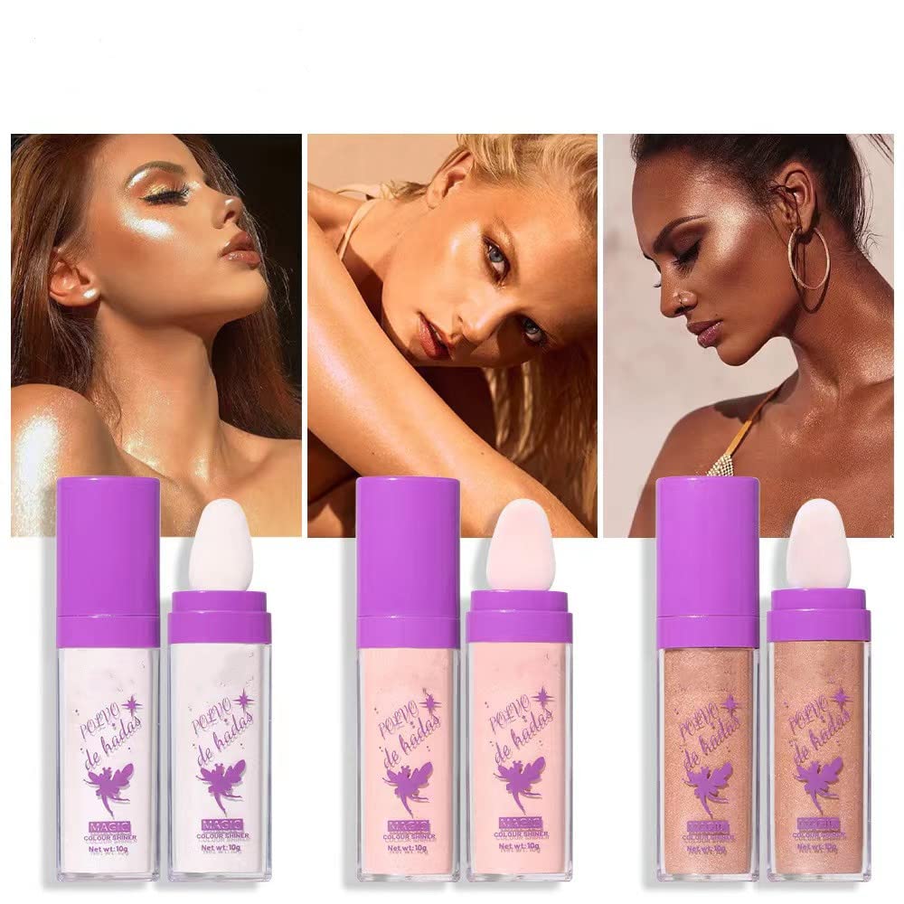 Fairy Highlighter Powder - Shimmering Glitter Body Blush & Face Highlighter Stick for Natural Glow | Sparkling Makeup for Eyes, Lips & Body | Perfect for Parties, Photos & Special Occasions (01# White)