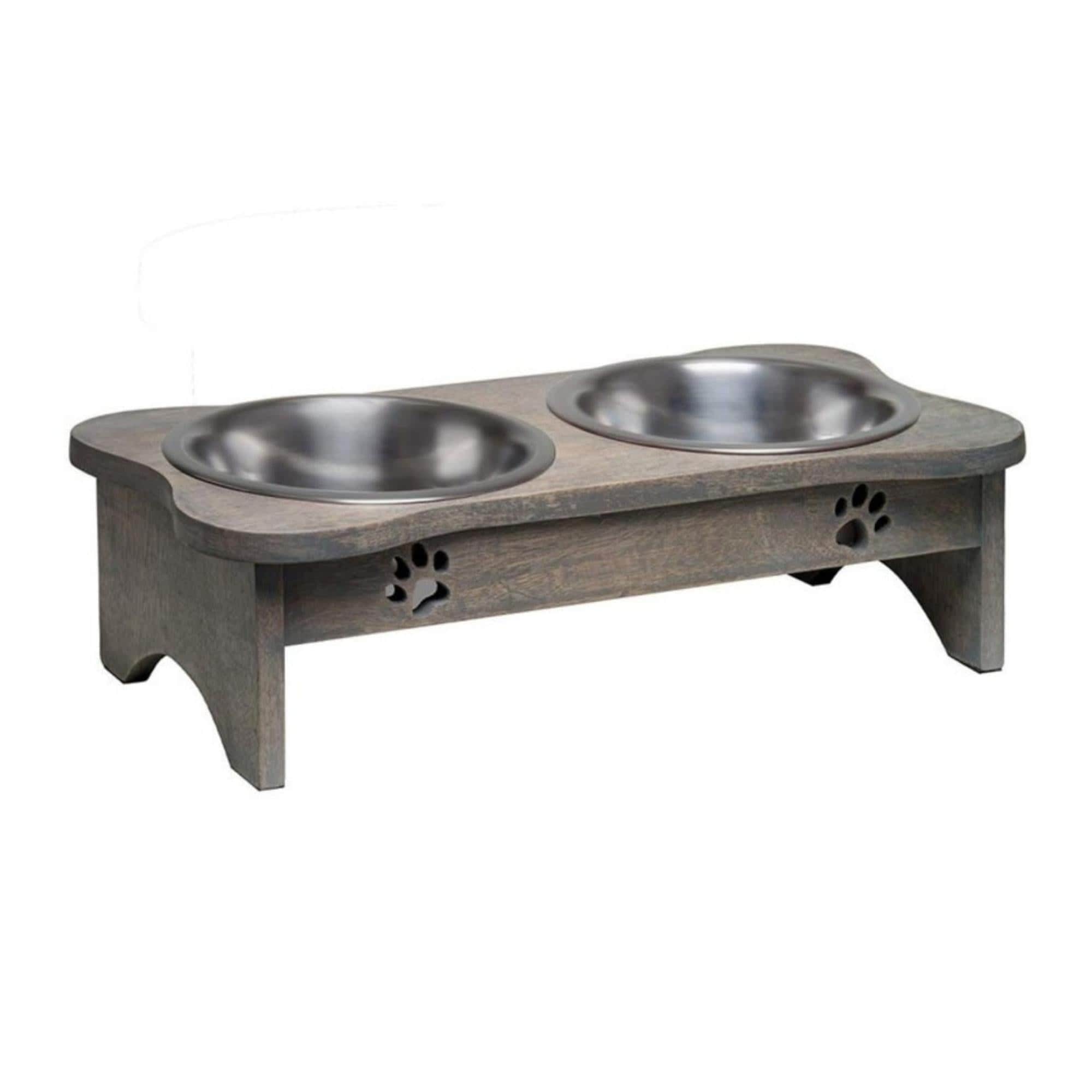 Premium Gray Wooden Dog Bowl Stand - Elevated Feeder for Small & Large Dogs - Perfect for Kitchen, Living Room & Outdoor Use